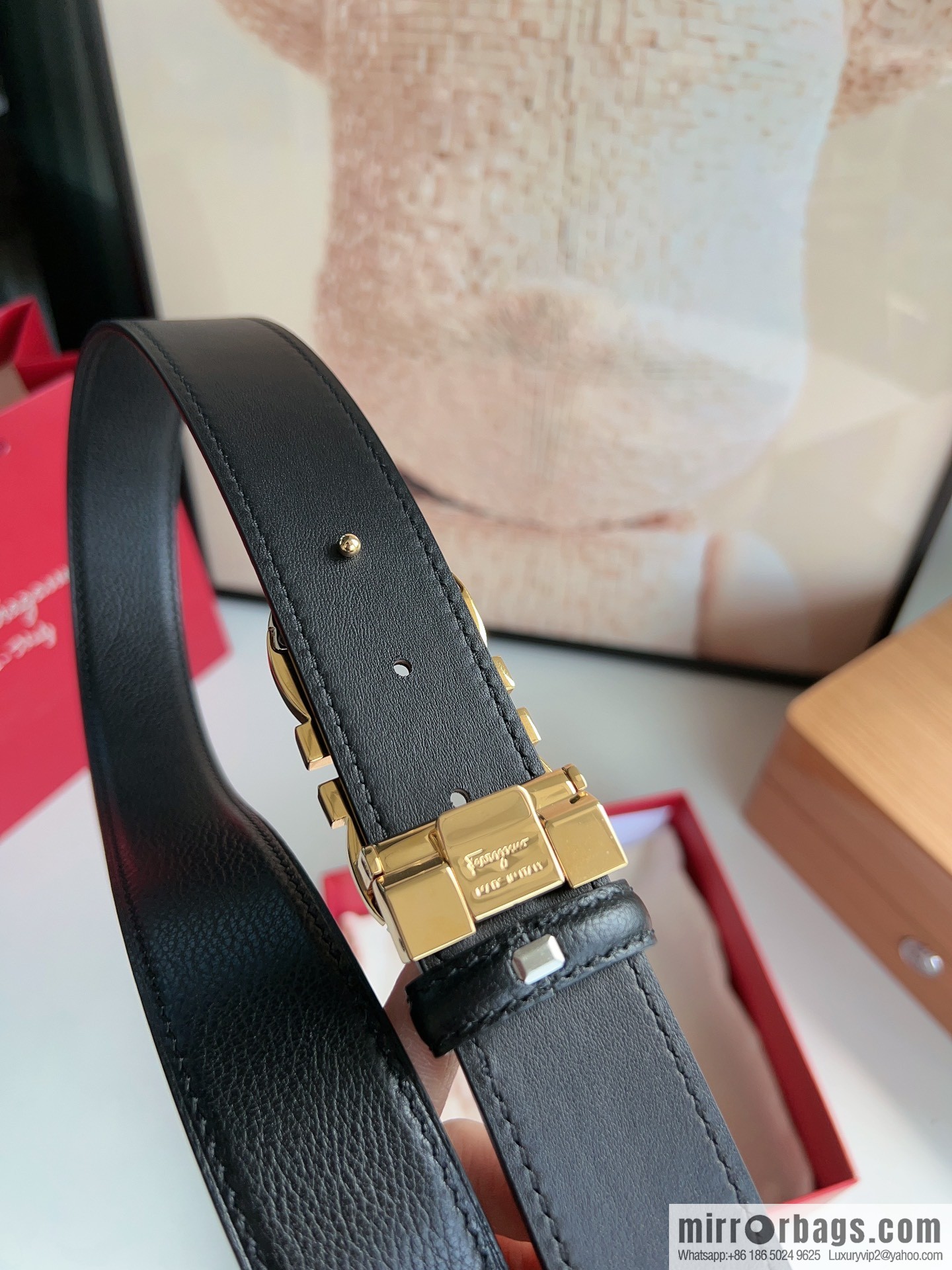 Ferragamo Ferragamo Gancini Buckle Men's 3.5cm Stylish Double Sided Belt