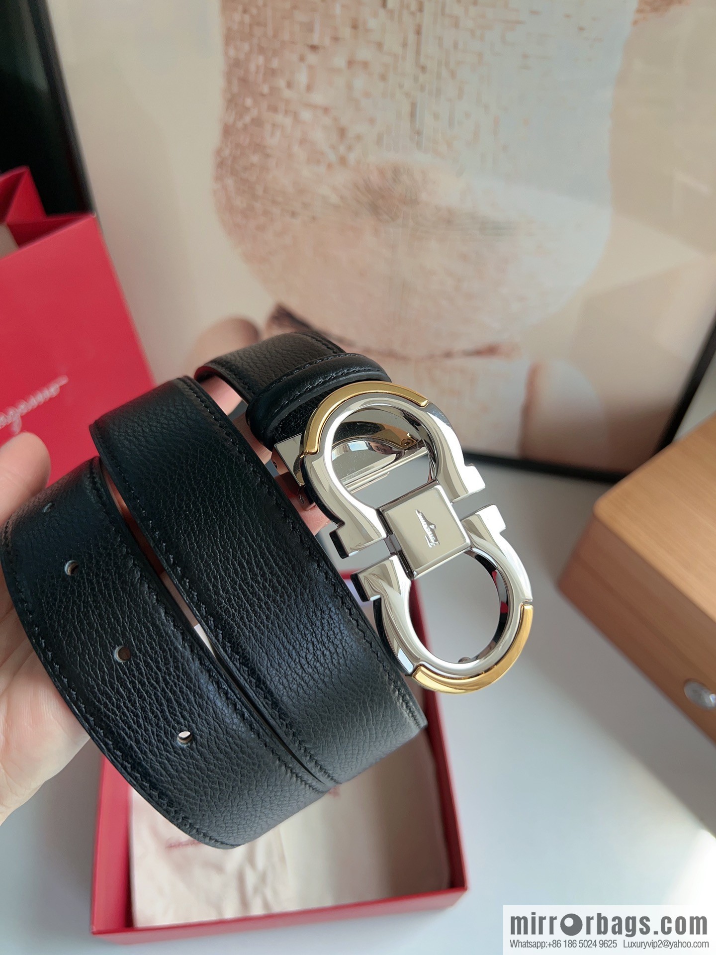 Ferragamo Ferragamo Gancini Buckle Men's 3.5cm Stylish Double Sided Belt