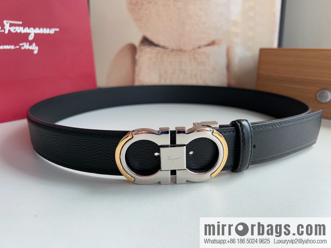 Ferragamo Ferragamo Gancini Buckle Men's 3.5cm Stylish Double Sided Belt