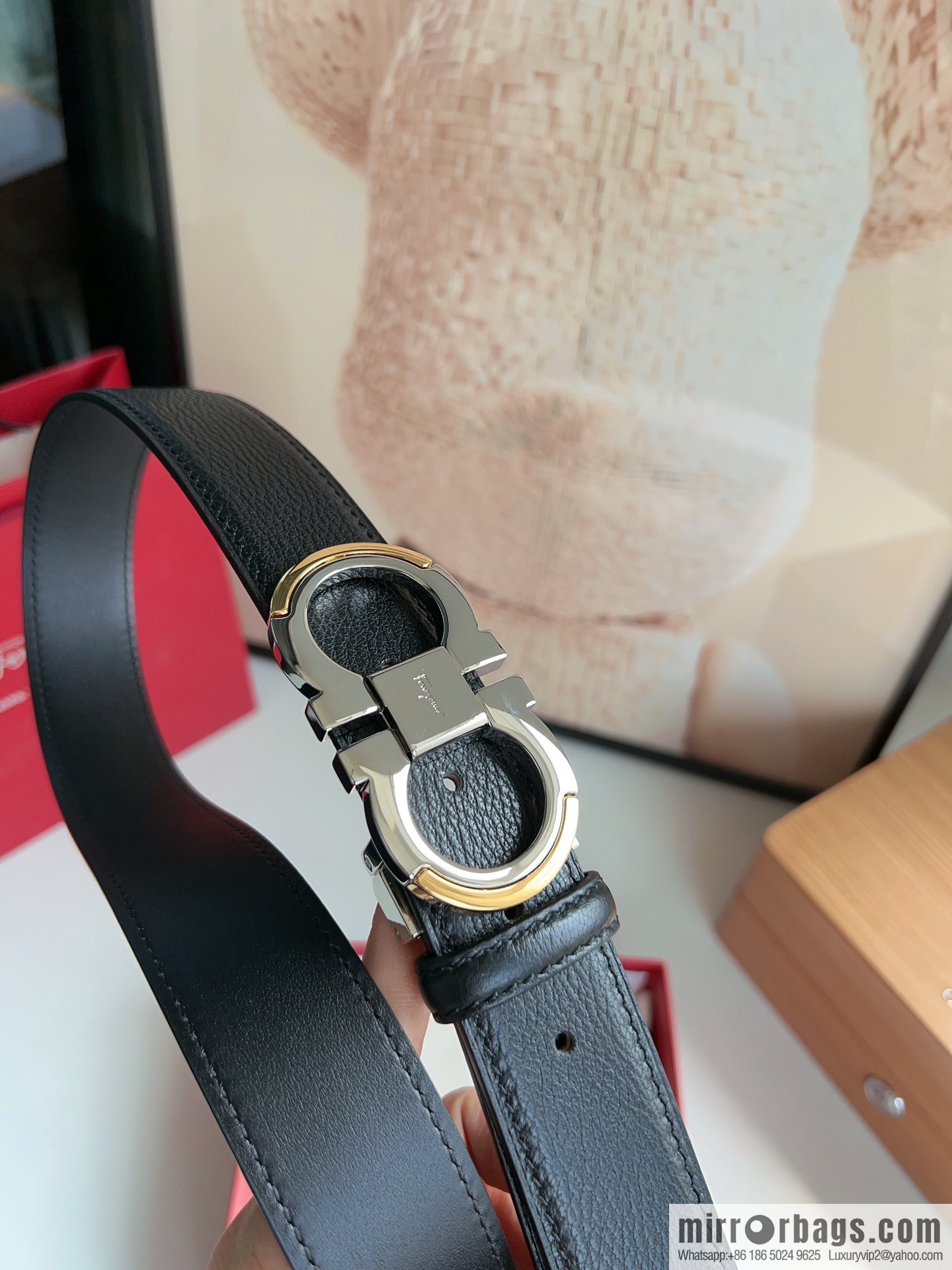 Ferragamo Ferragamo Gancini Buckle Men's 3.5cm Stylish Double Sided Belt