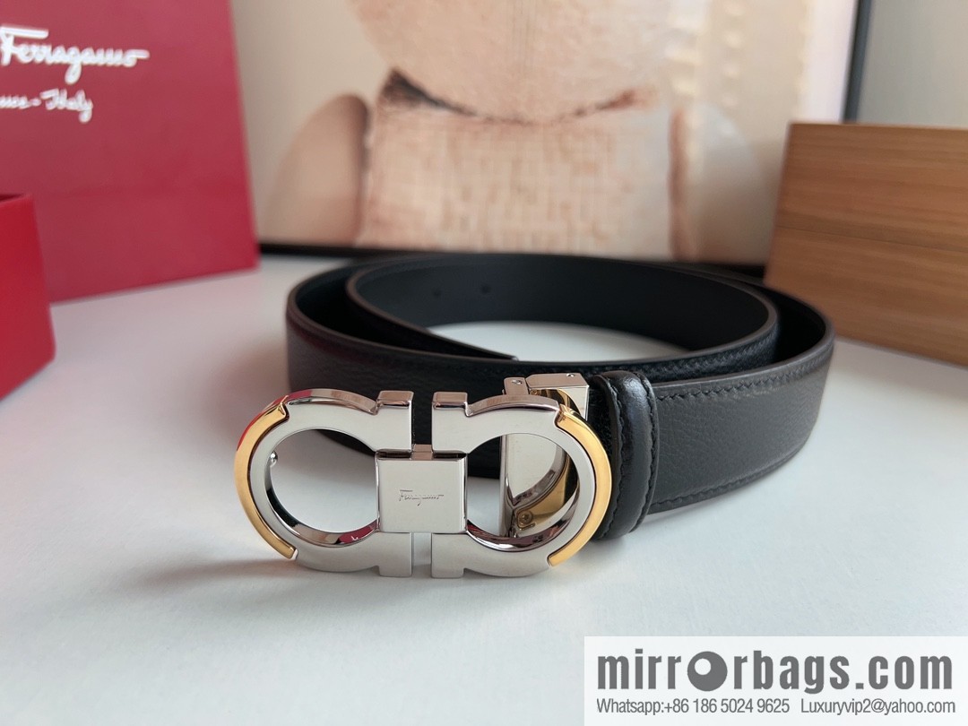 Ferragamo Ferragamo Gancini Buckle Men's 3.5cm Stylish Double Sided Belt