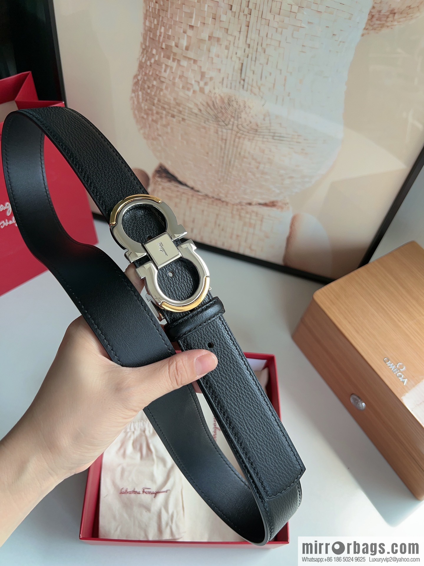 Ferragamo Ferragamo Gancini Buckle Men's 3.5cm Stylish Double Sided Belt