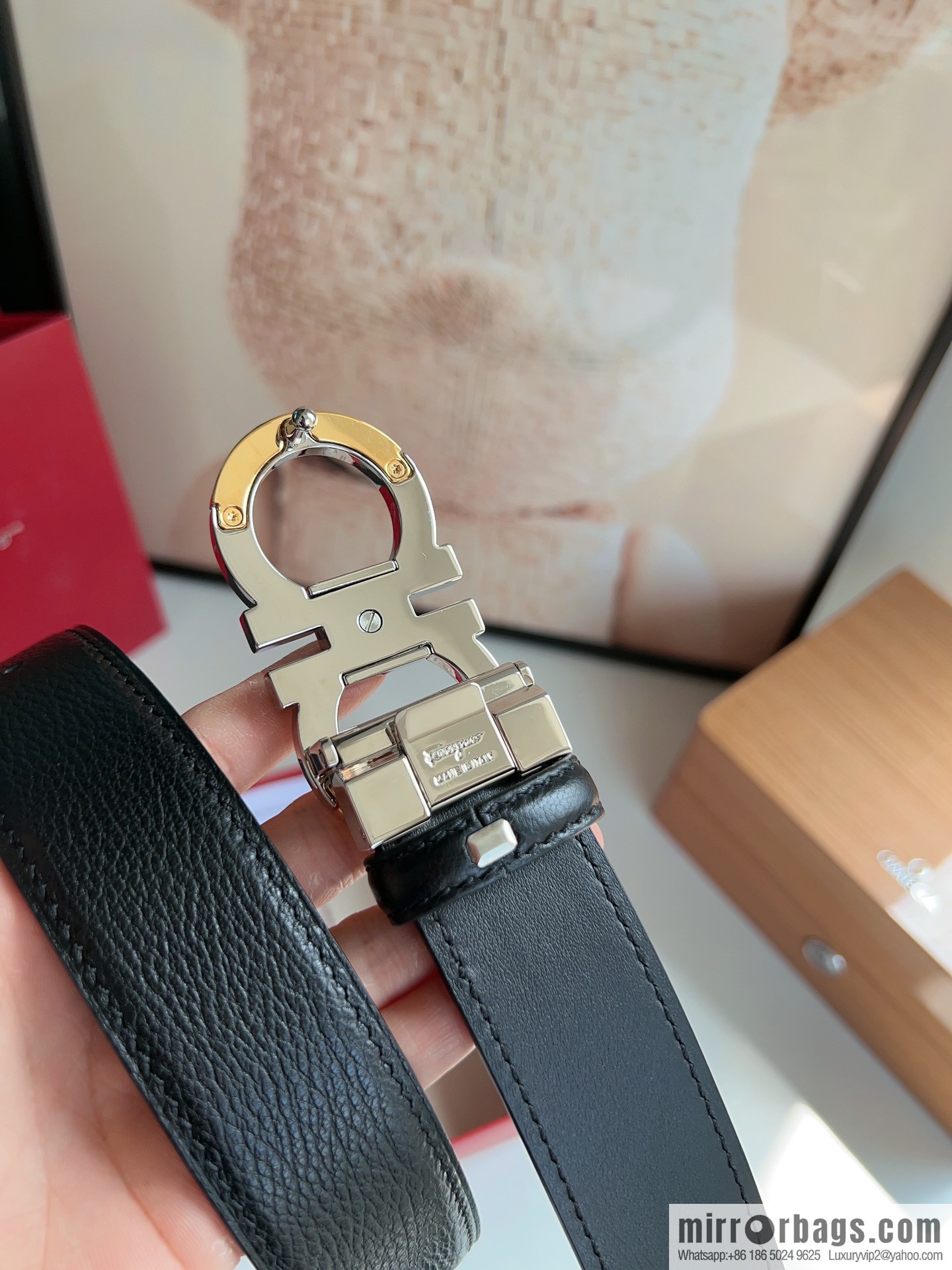 Ferragamo Ferragamo Gancini Buckle Men's 3.5cm Stylish Double Sided Belt
