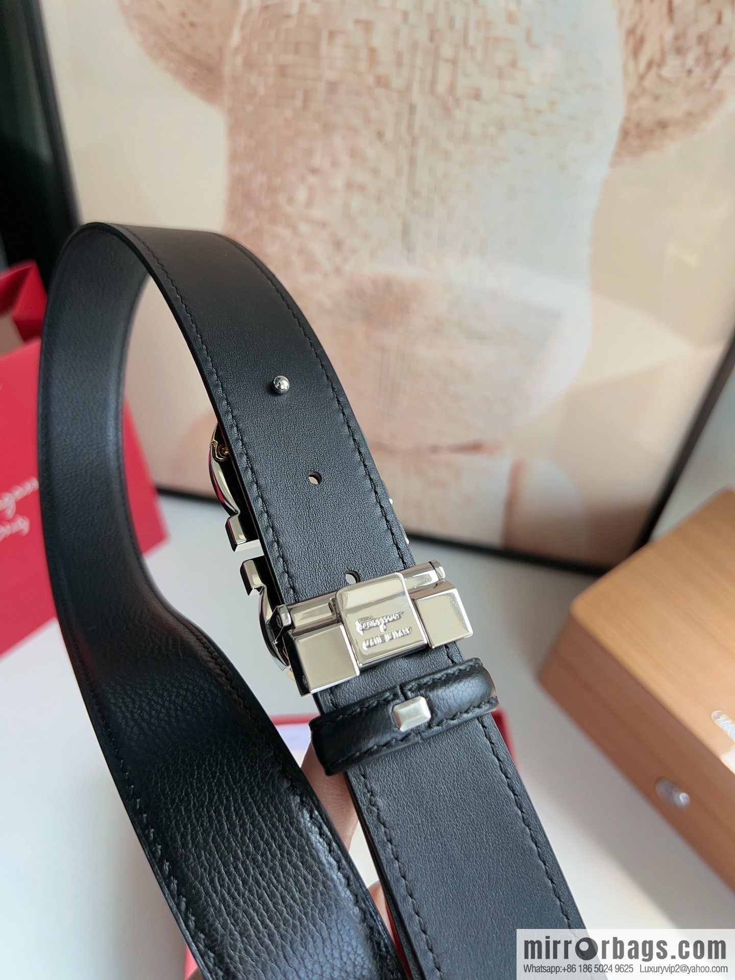 Ferragamo Ferragamo Gancini Buckle Men's 3.5cm Stylish Double Sided Belt