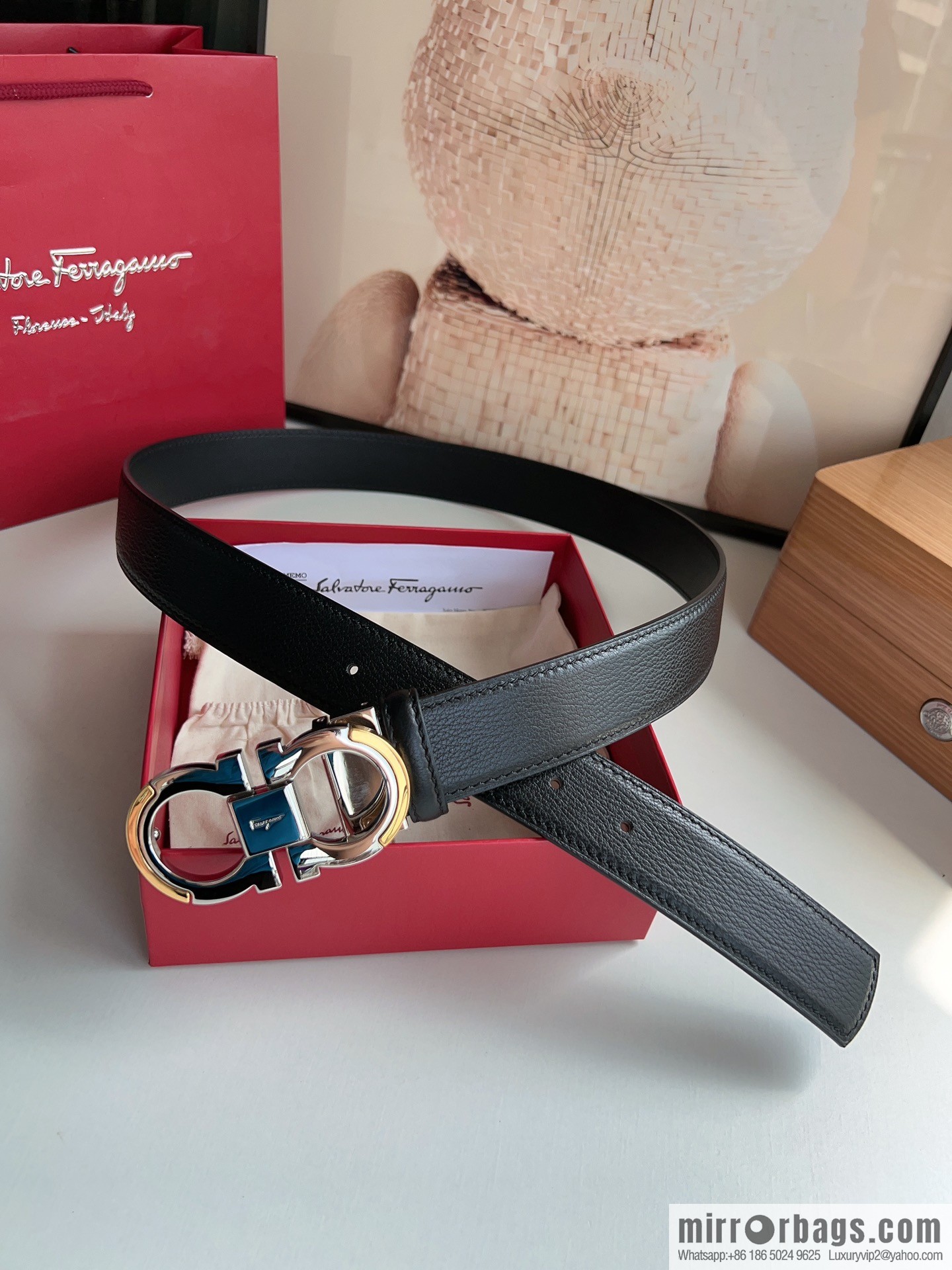 Ferragamo Ferragamo Gancini Buckle Men's 3.5cm Stylish Double Sided Belt