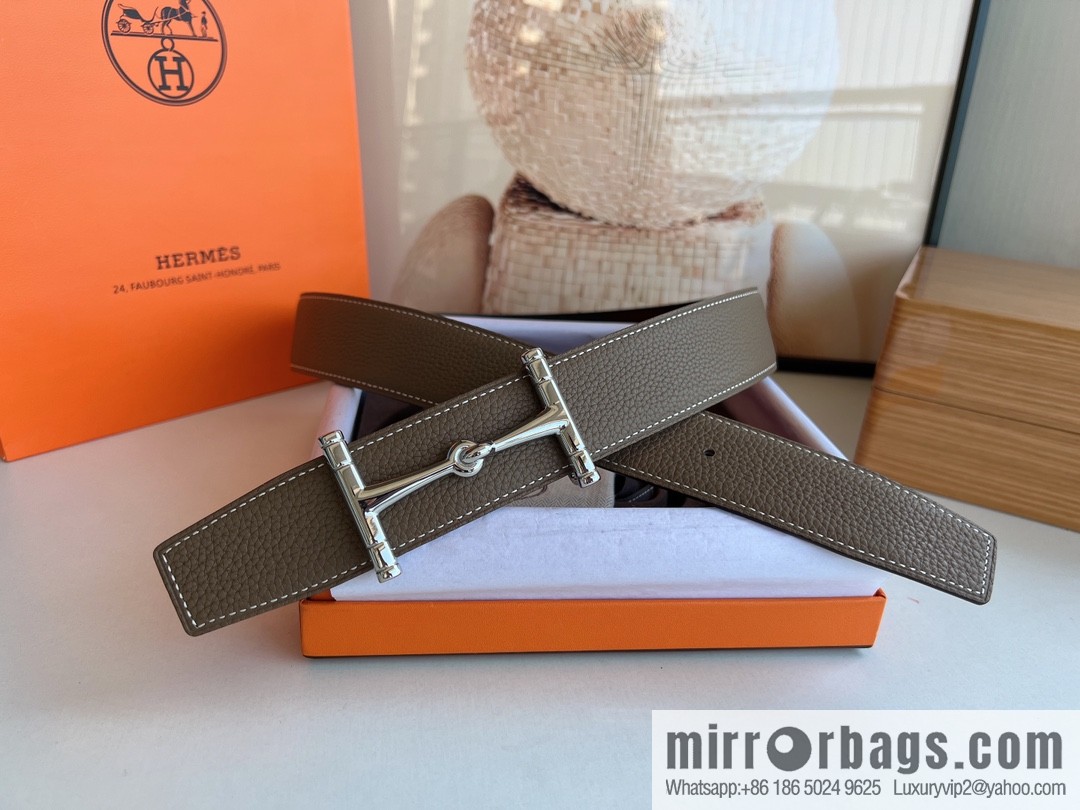Hermes, Stainless Steel H Solder Joint Boutique Buckle Togo Leather Double Sided Leather Belt 38mm