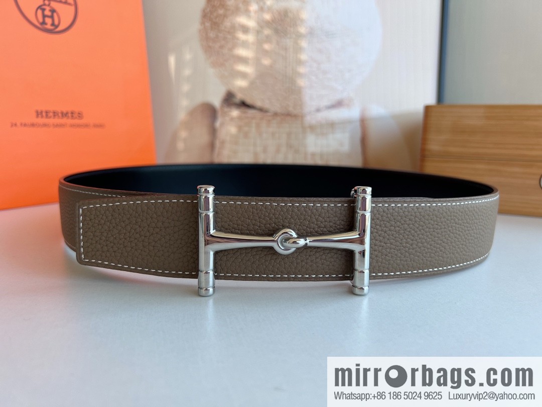Hermes, Stainless Steel H Solder Joint Boutique Buckle Togo Leather Double Sided Leather Belt 38mm