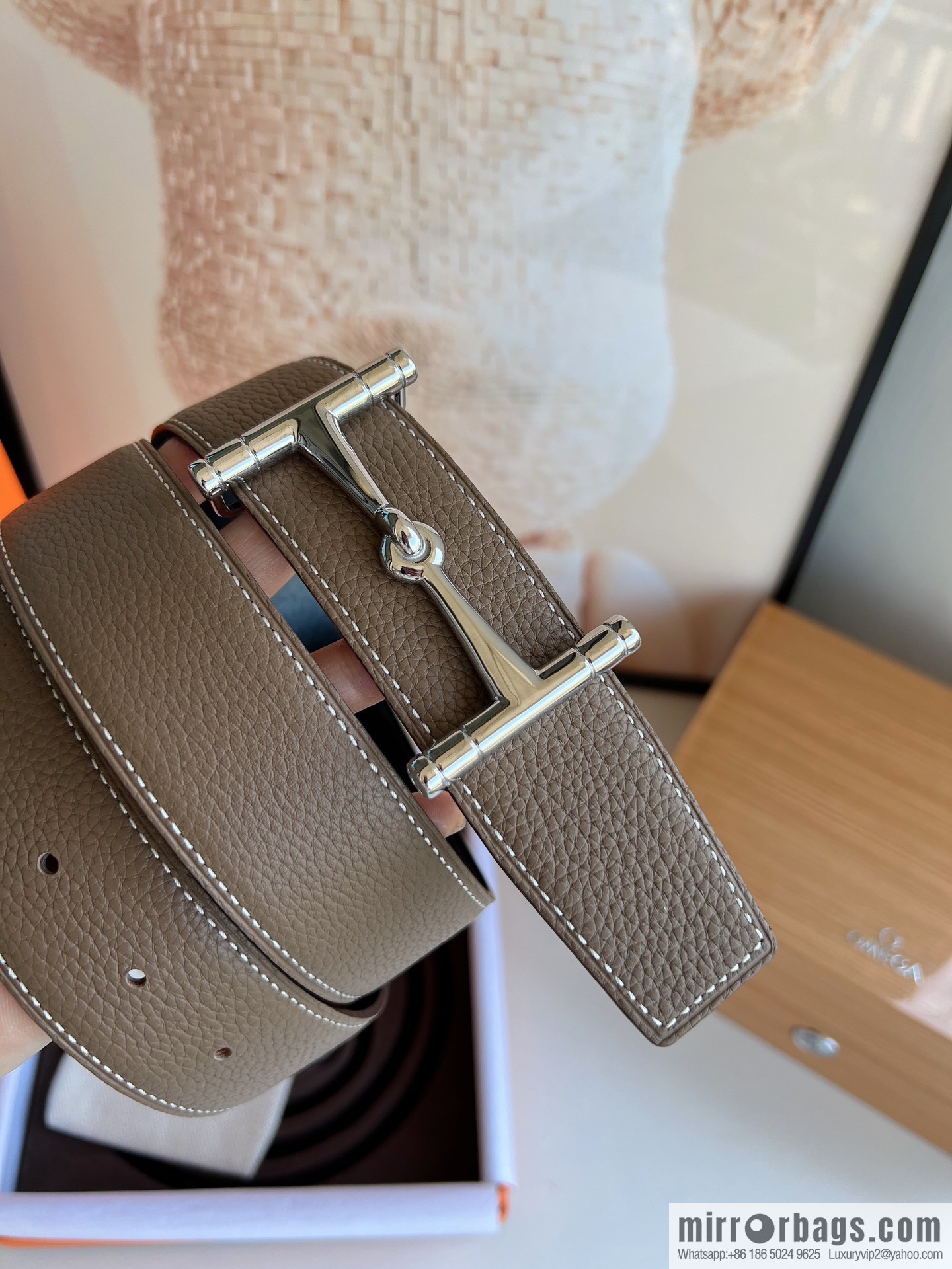 Hermes, Stainless Steel H Solder Joint Boutique Buckle Togo Leather Double Sided Leather Belt 38mm