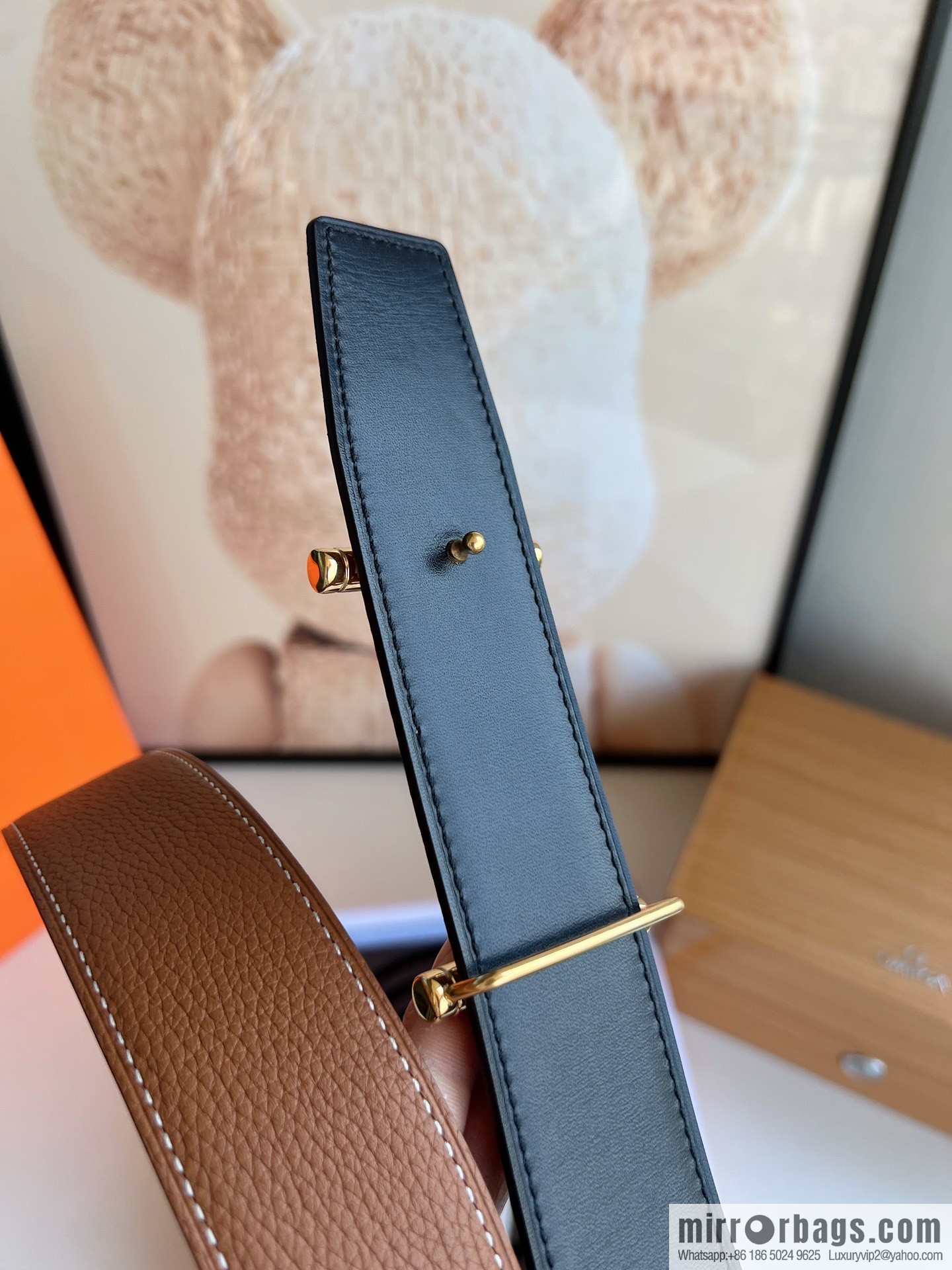 Hermes, Stainless Steel H Solder Joint Boutique Buckle Togo Leather Double Sided Leather Belt 38mm