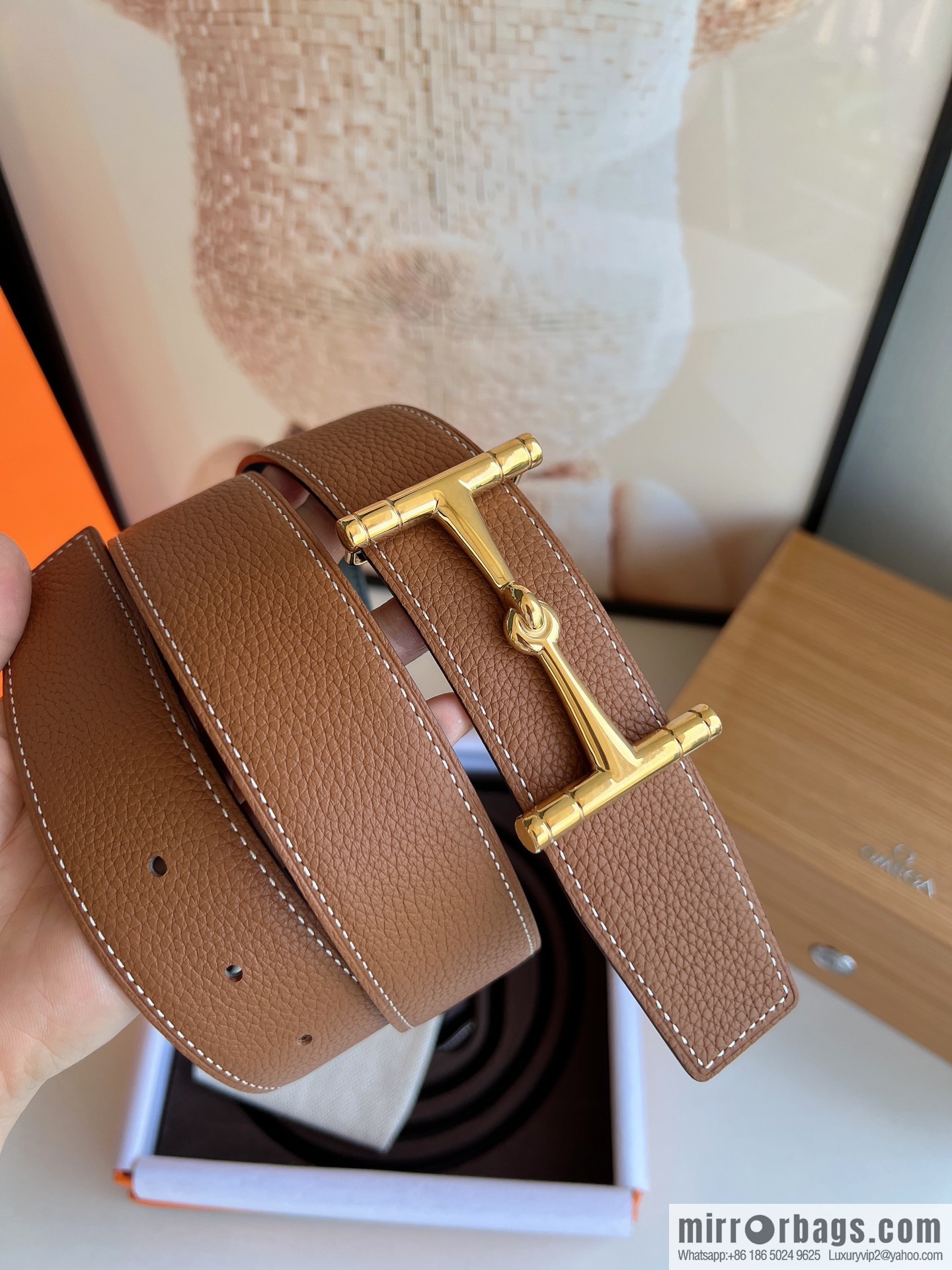 Hermes, Stainless Steel H Solder Joint Boutique Buckle Togo Leather Double Sided Leather Belt 38mm