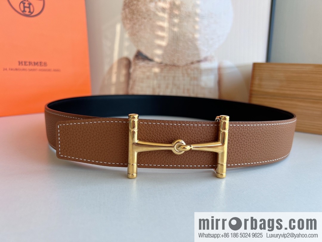 Hermes, Stainless Steel H Solder Joint Boutique Buckle Togo Leather Double Sided Leather Belt 38mm