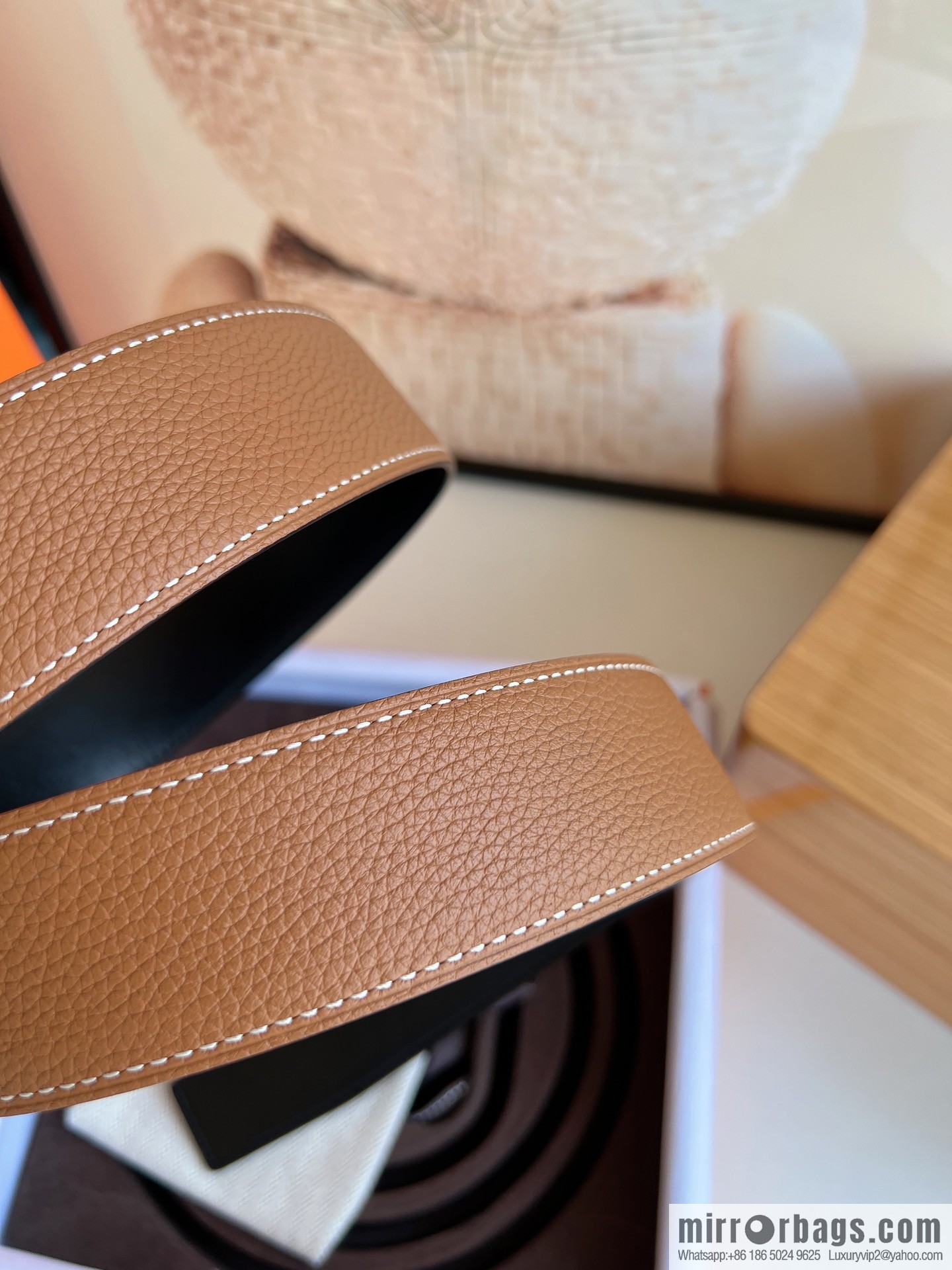 Hermes, Stainless Steel H Solder Joint Boutique Buckle Togo Leather Double Sided Leather Belt 38mm