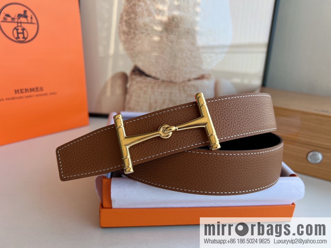 Hermes, Stainless Steel H Solder Joint Boutique Buckle Togo Leather Double Sided Leather Belt 38mm