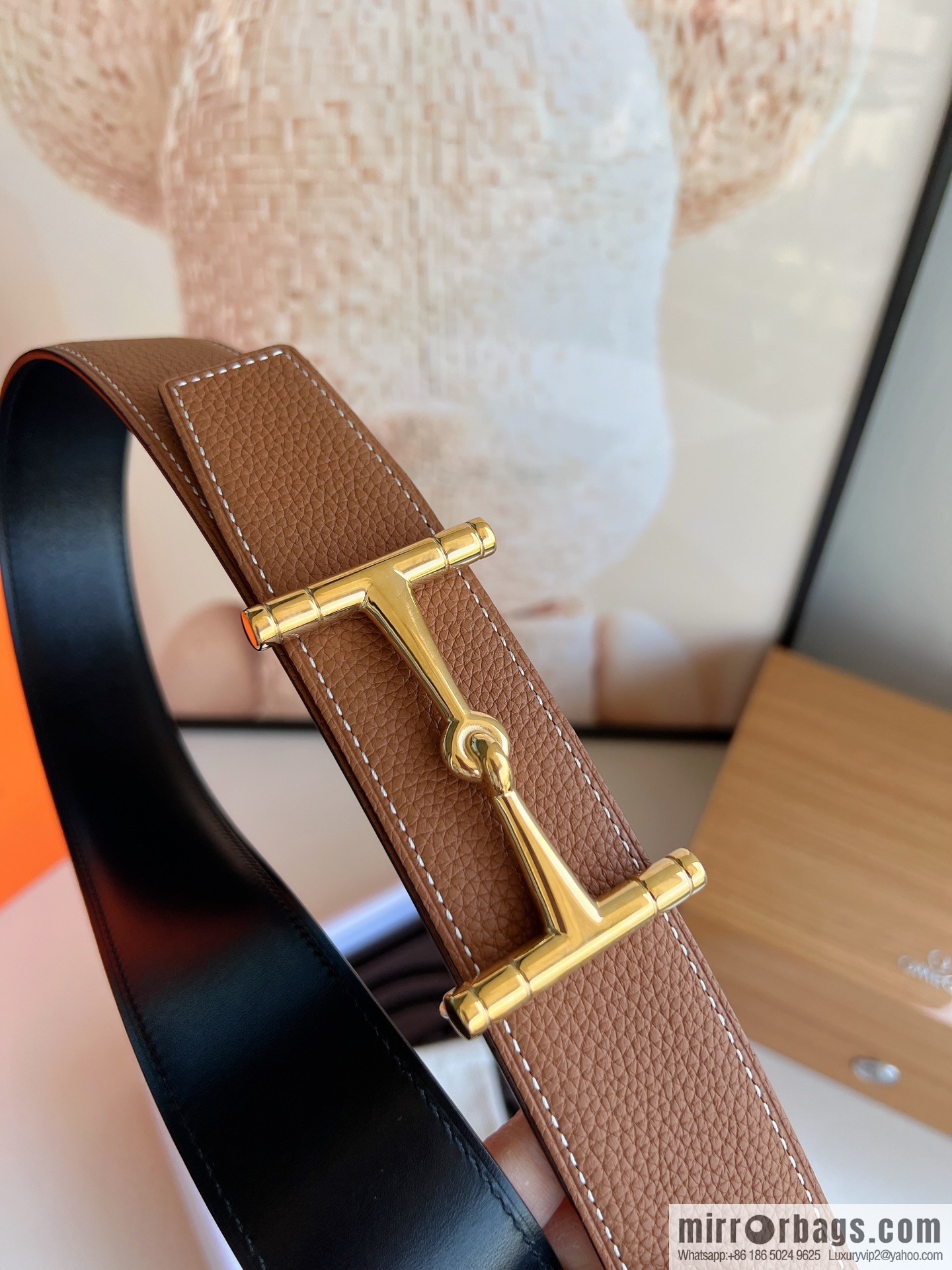 Hermes, Stainless Steel H Solder Joint Boutique Buckle Togo Leather Double Sided Leather Belt 38mm