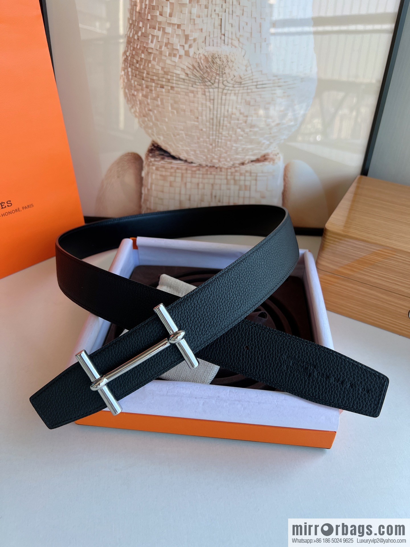Hermes, Stainless Steel H Solder Joint Boutique Buckle Togo Leather Double Sided Leather Belt 38mm