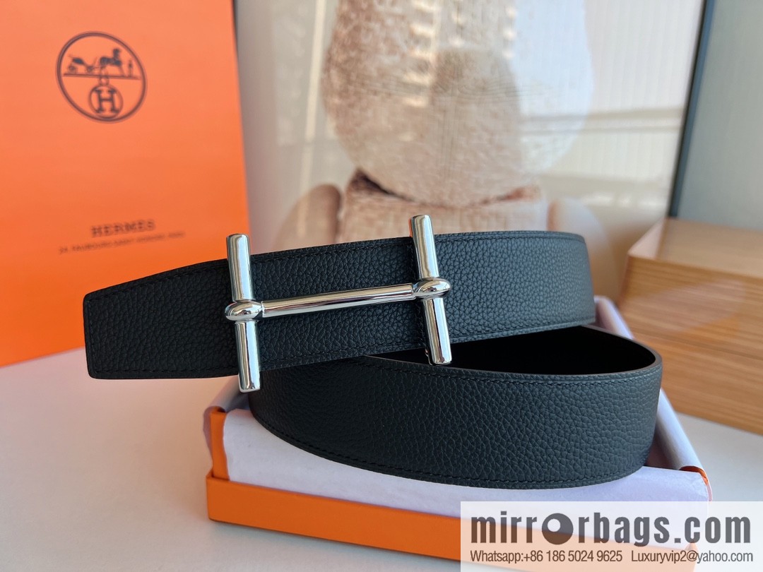 Hermes, Stainless Steel H Solder Joint Boutique Buckle Togo Leather Double Sided Leather Belt 38mm