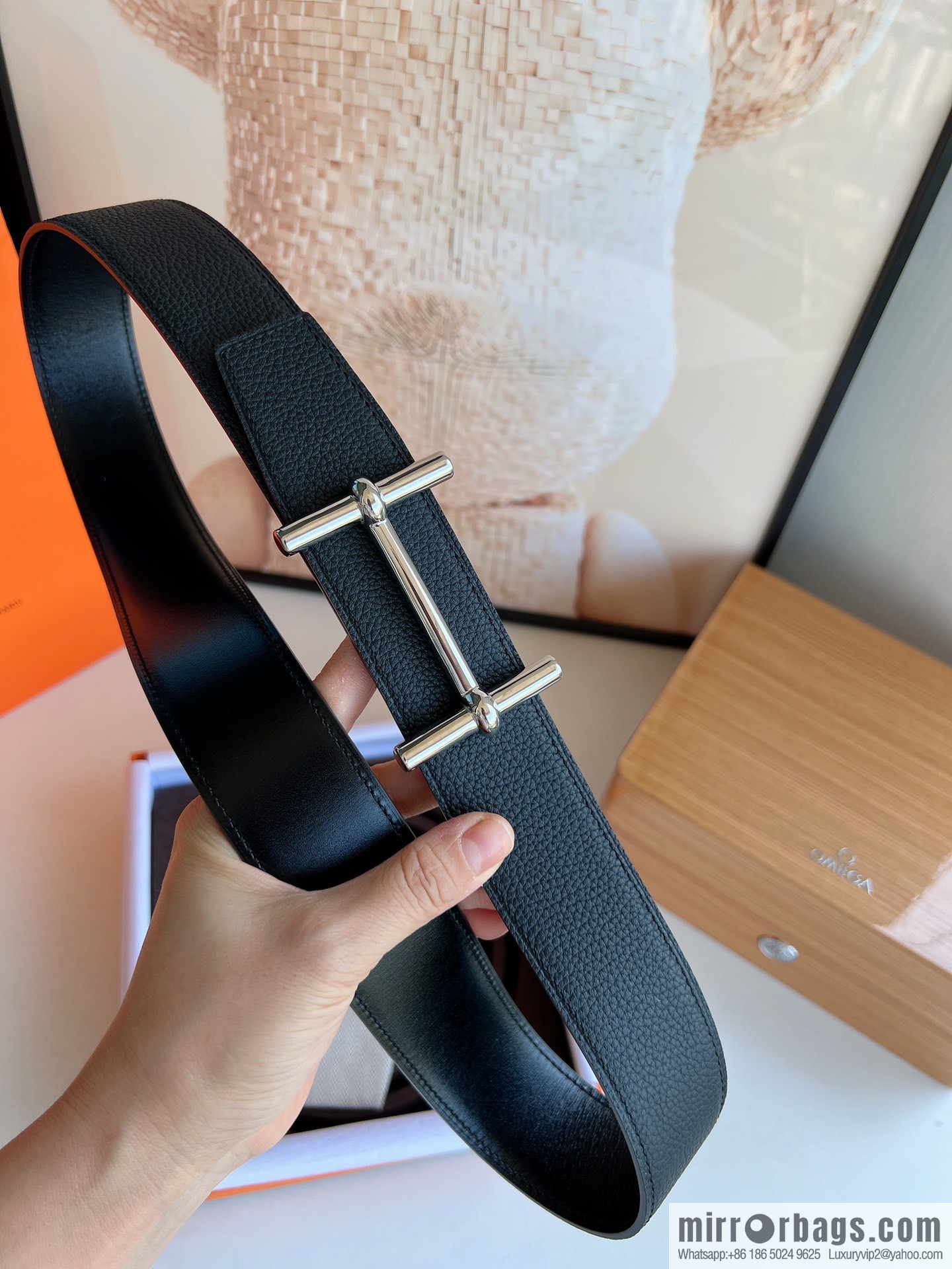 Hermes, Stainless Steel H Solder Joint Boutique Buckle Togo Leather Double Sided Leather Belt 38mm