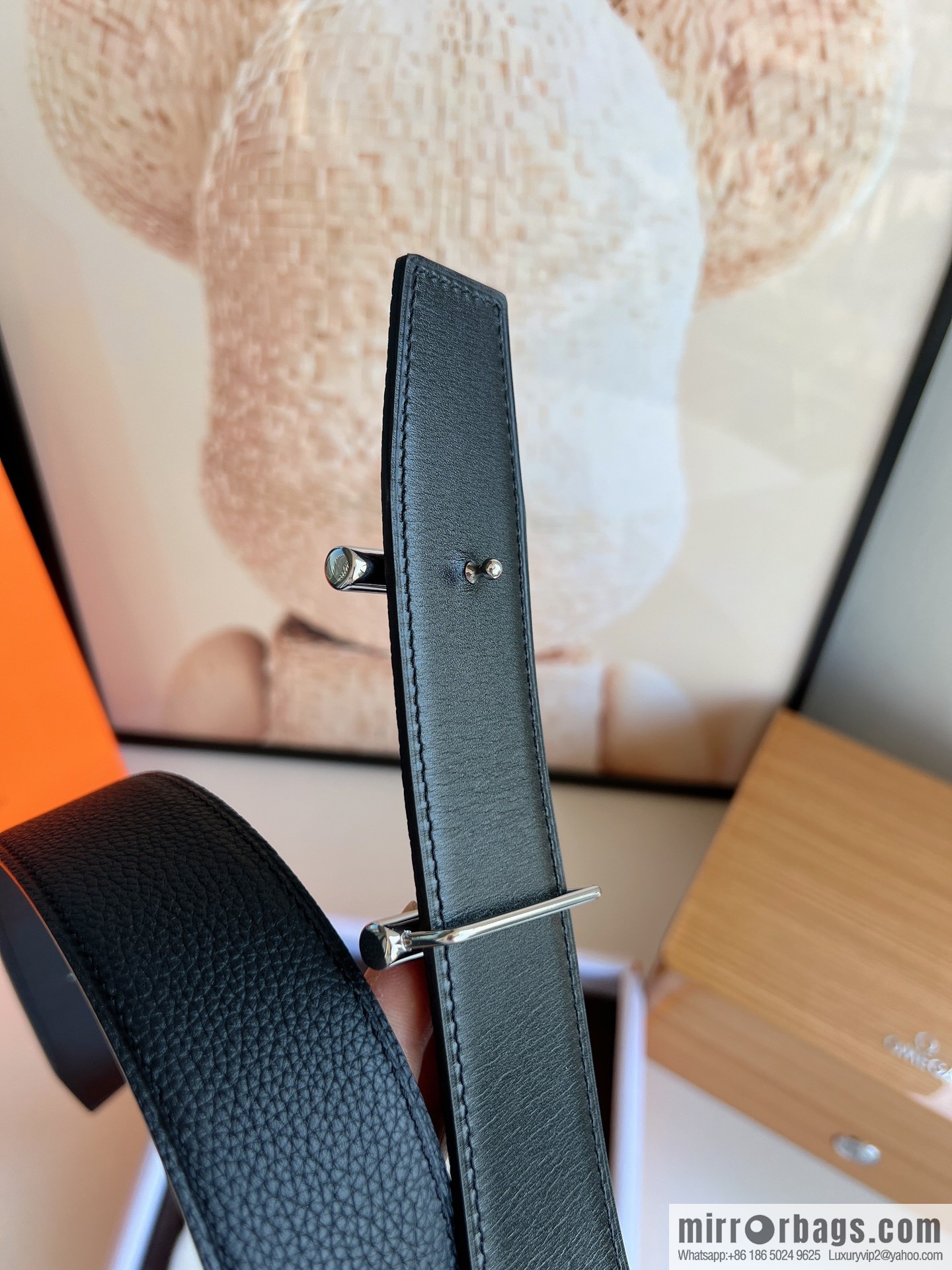 Hermes, Stainless Steel H Solder Joint Boutique Buckle Togo Leather Double Sided Leather Belt 38mm