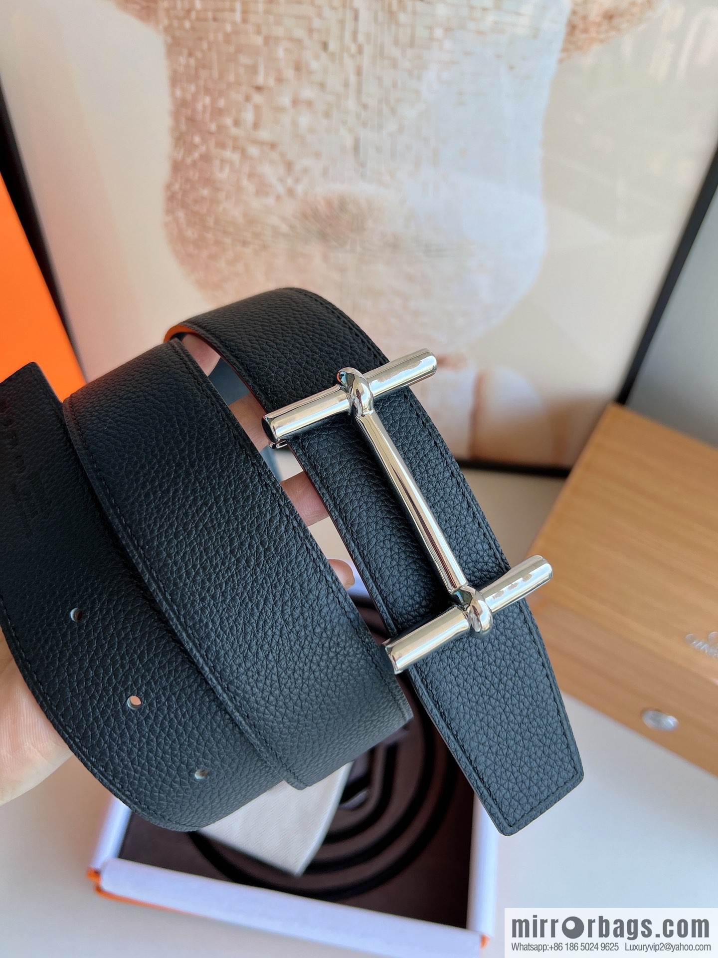 Hermes, Stainless Steel H Solder Joint Boutique Buckle Togo Leather Double Sided Leather Belt 38mm