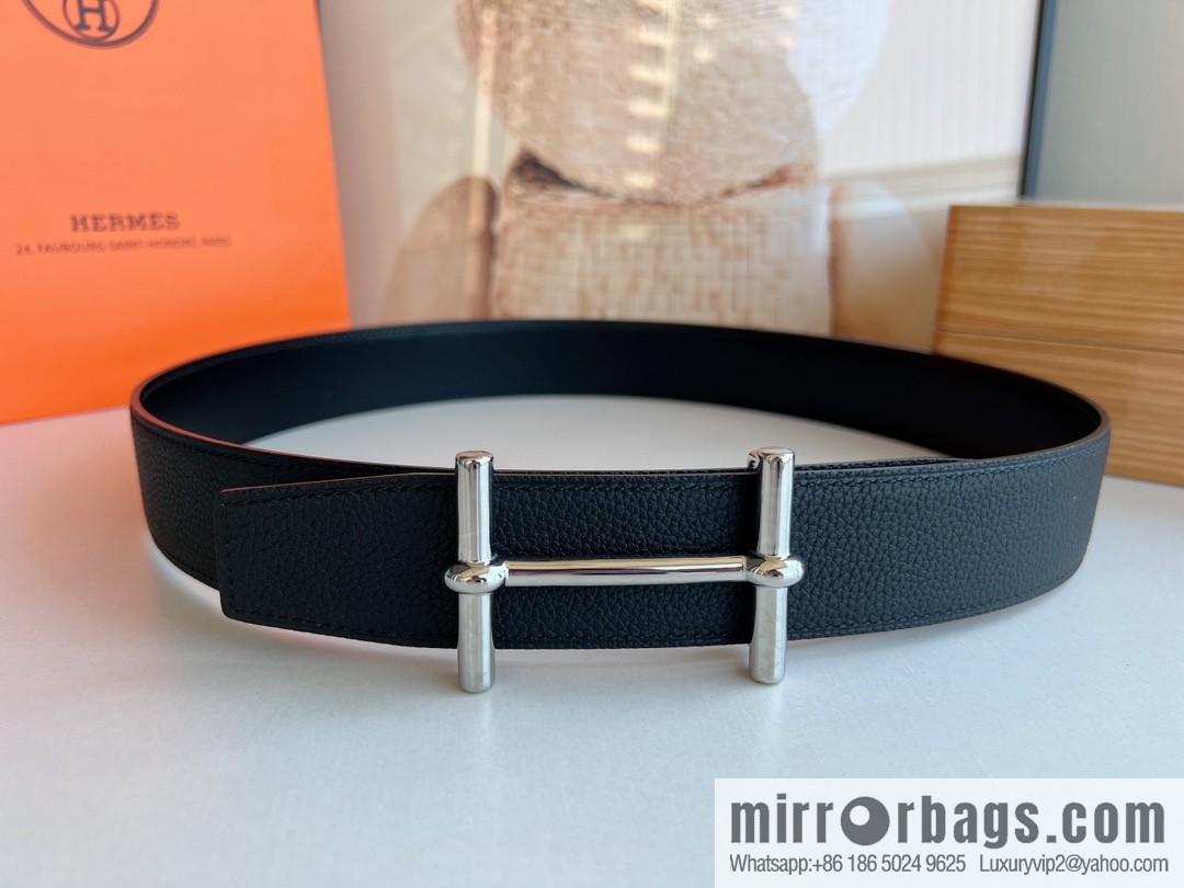 Hermes, Stainless Steel H Solder Joint Boutique Buckle Togo Leather Double Sided Leather Belt 38mm