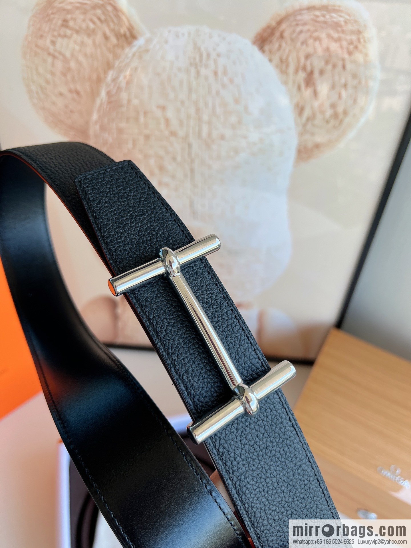 Hermes, Stainless Steel H Solder Joint Boutique Buckle Togo Leather Double Sided Leather Belt 38mm