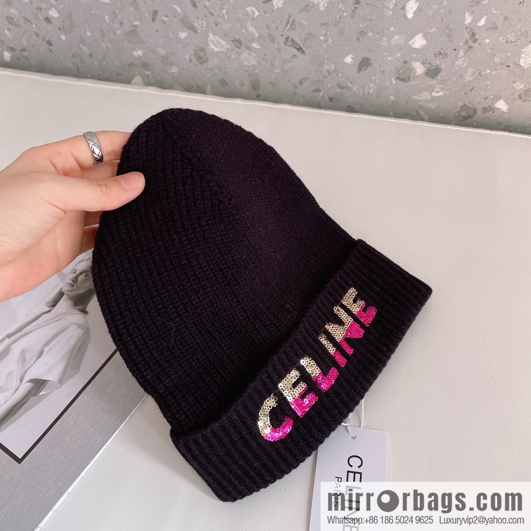 CHANEL CHANEL sequined alphabet knitted wool hat