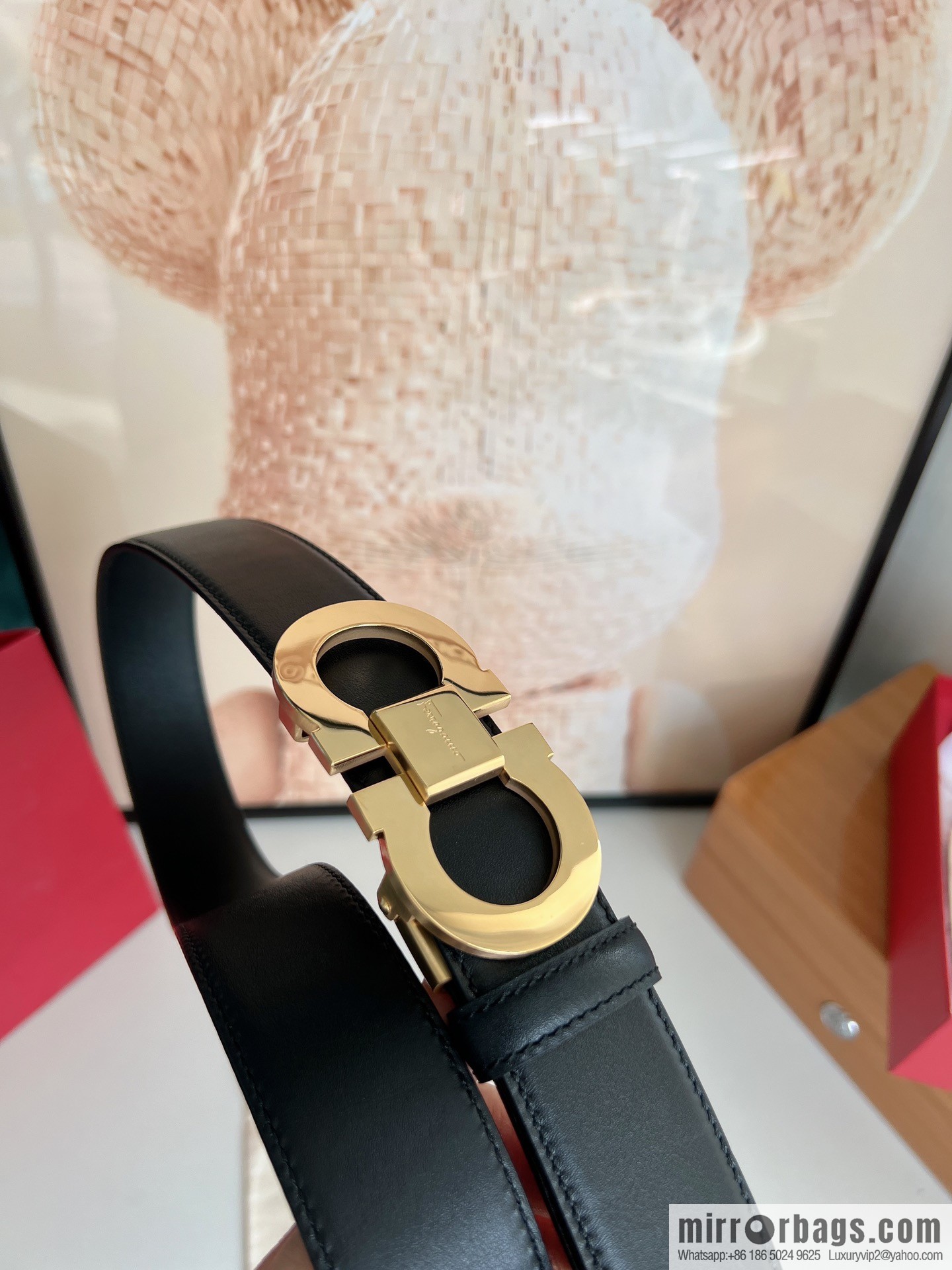Salvatore Ferragamo Men's 3.5cm Classic Double Circle Automatic Buckle, Imported Double-sided First Cowhide Belt