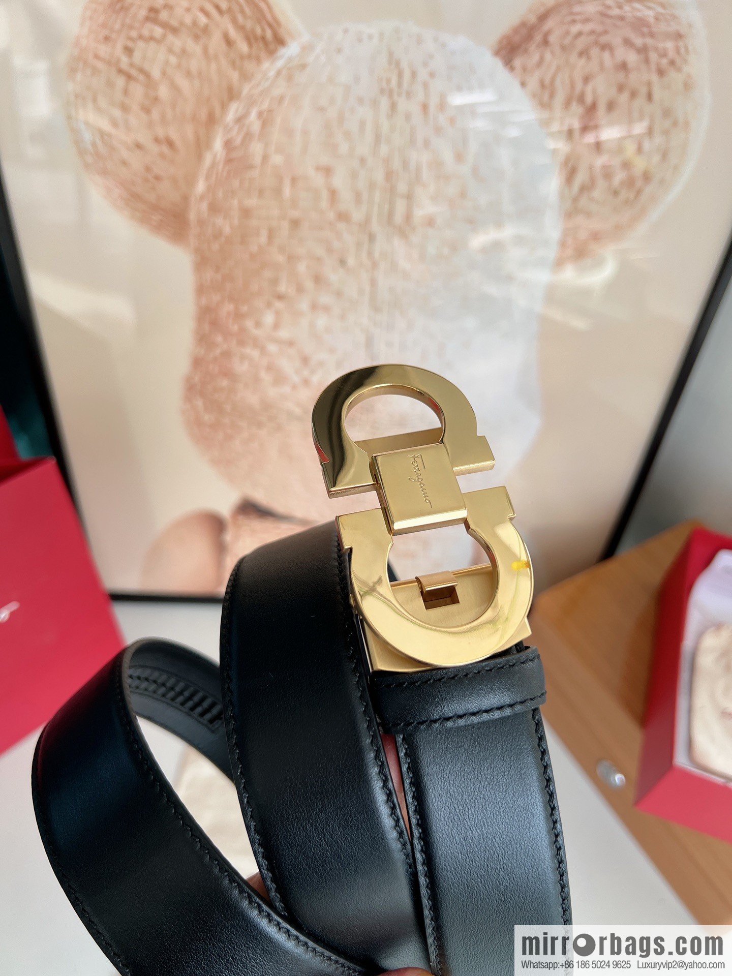 Salvatore Ferragamo Men's 3.5cm Classic Double Circle Automatic Buckle, Imported Double-sided First Cowhide Belt
