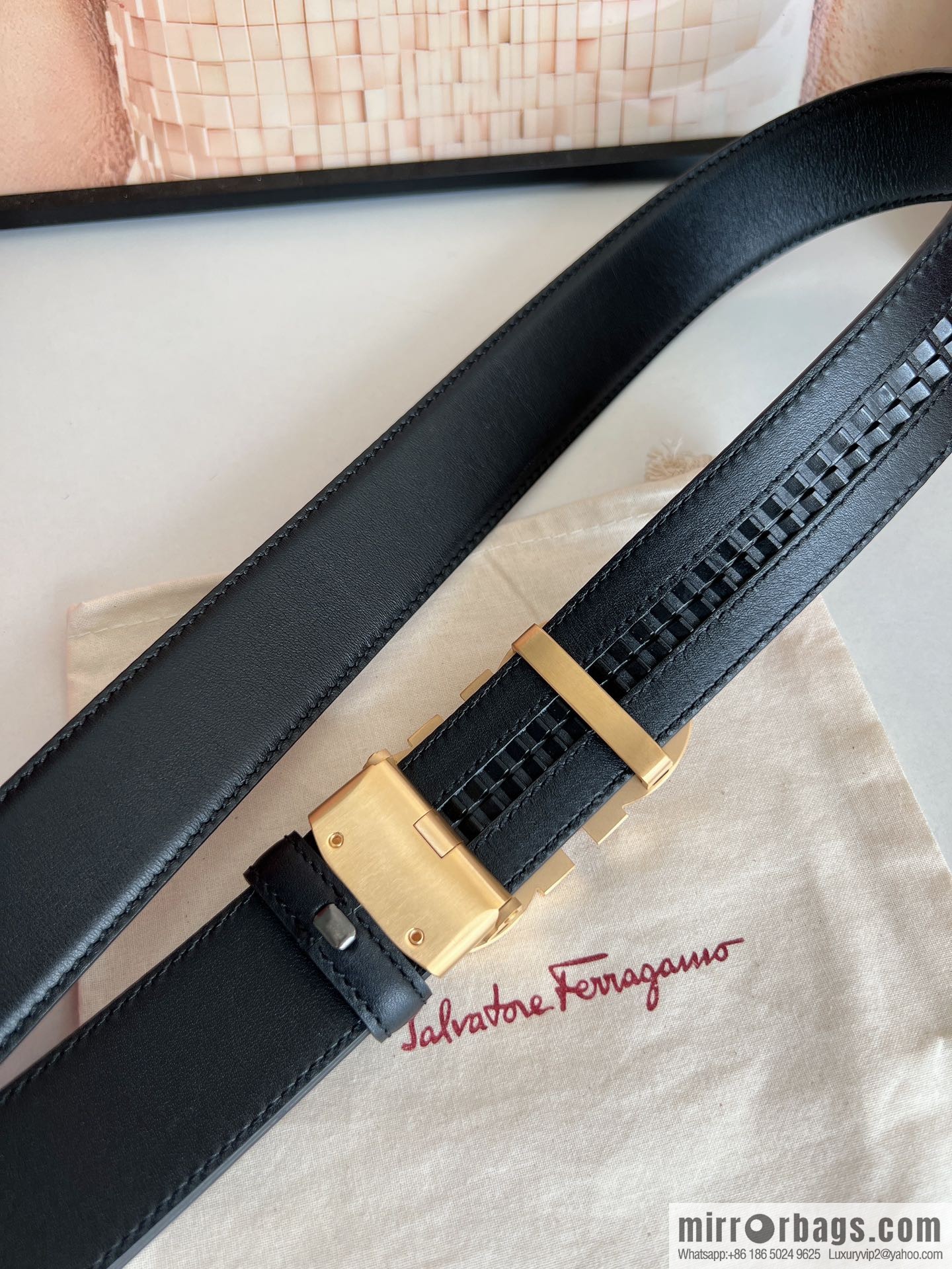 Salvatore Ferragamo Men's 3.5cm Classic Double Circle Automatic Buckle, Imported Double-sided First Cowhide Belt