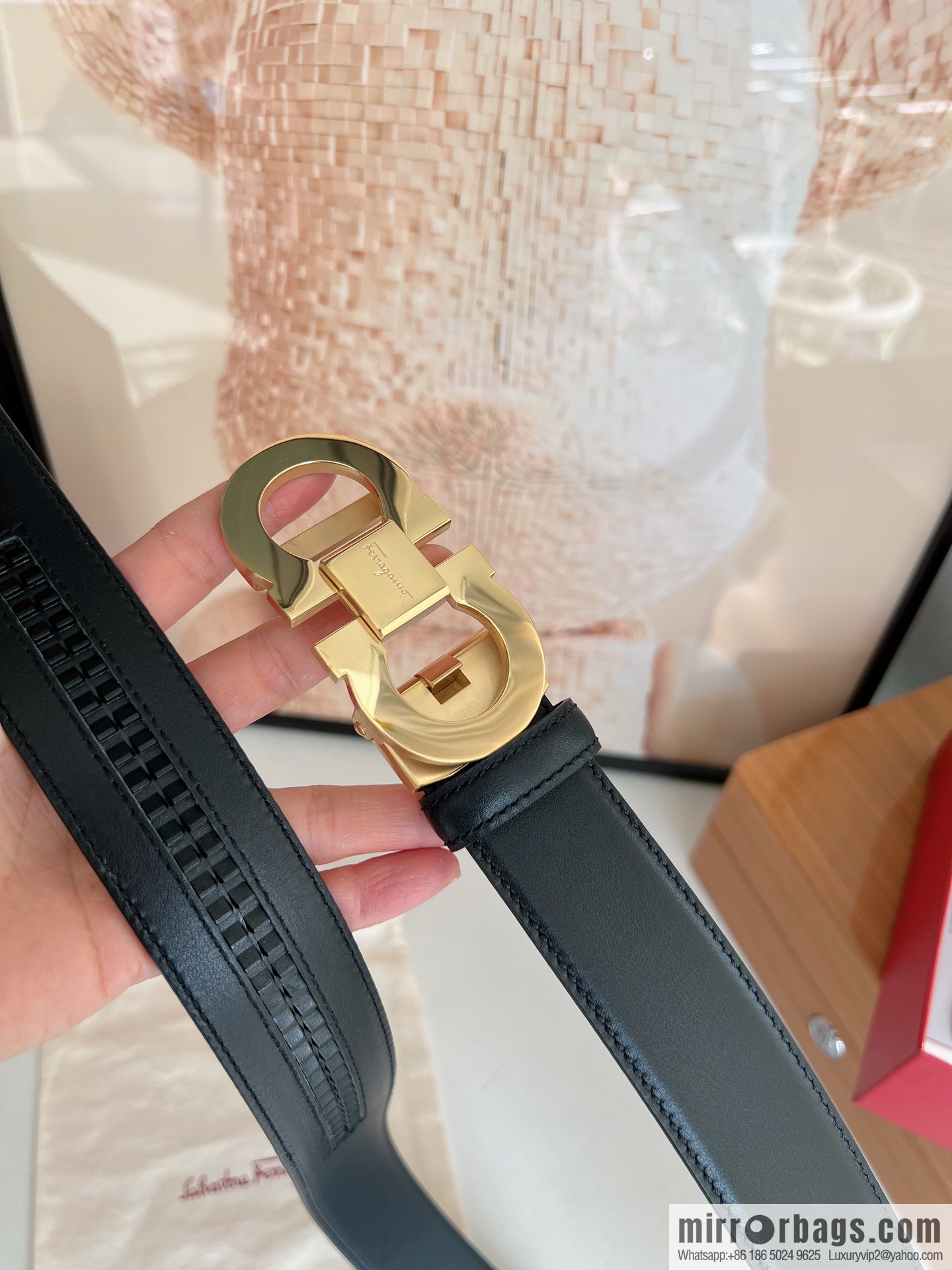 Salvatore Ferragamo Men's 3.5cm Classic Double Circle Automatic Buckle, Imported Double-sided First Cowhide Belt