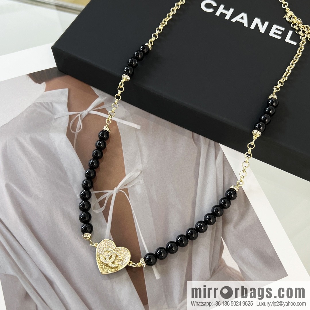 New ☑️ CHANEL CHANEL double c full diamond peach heart black pearl belt belt chain