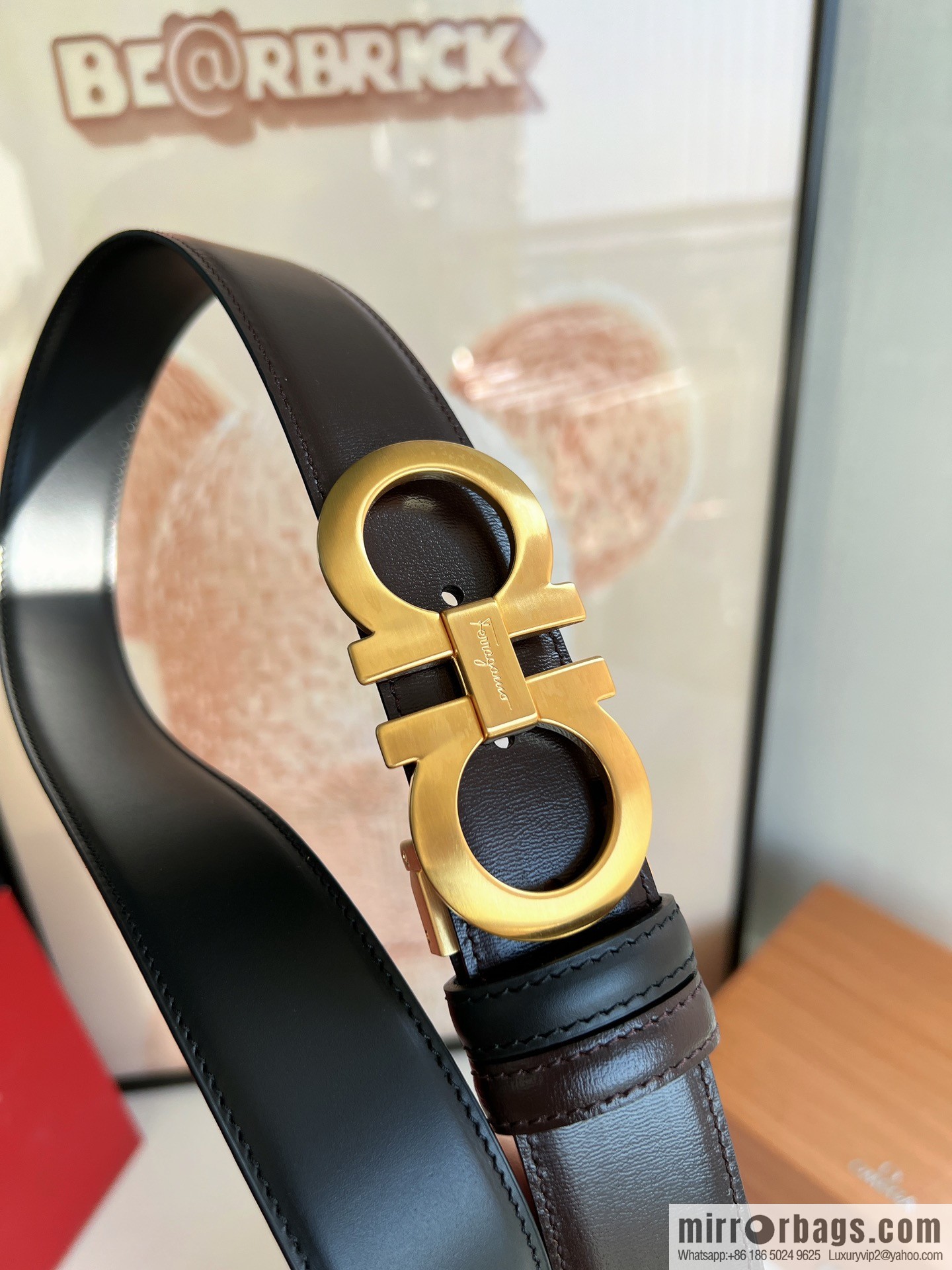 Ferragamo Ferragamo Men's 3.5cm Boutique Metal Buckle Imported Double-sided First Cowhide Belt