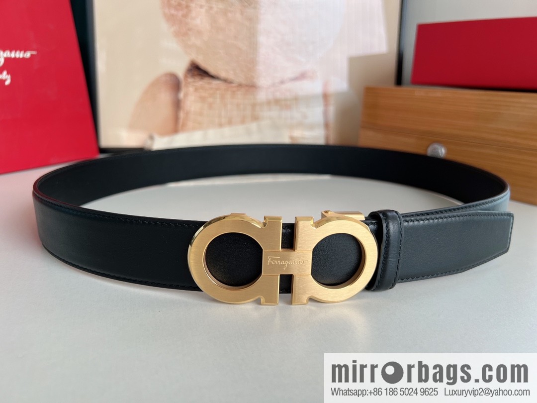 Ferragamo Ferragamo, double-sided first-layer cowhide belt with alveolar belt 3.5cm