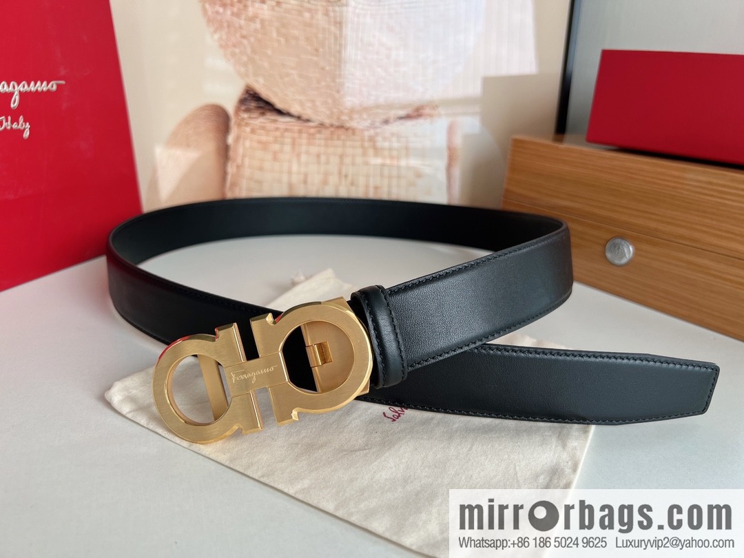 Ferragamo Ferragamo, double-sided first-layer cowhide belt with alveolar belt 3.5cm