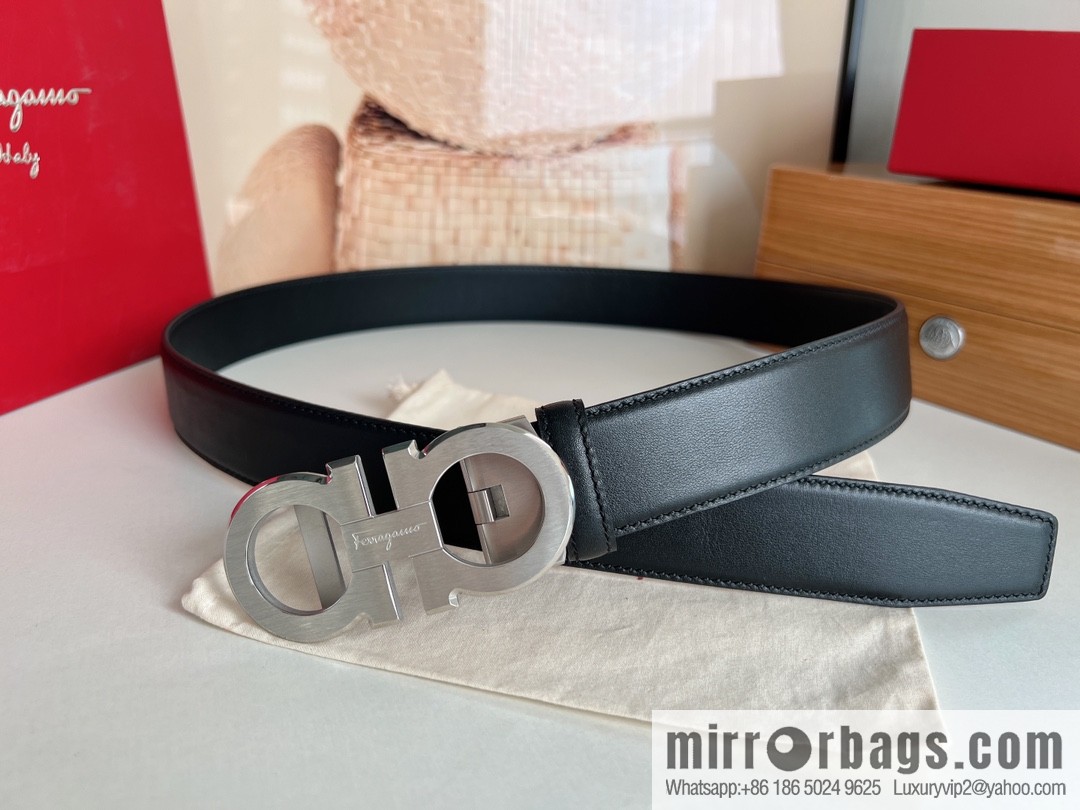 Ferragamo Ferragamo, double-sided first-layer cowhide belt with alveolar belt 3.5cm