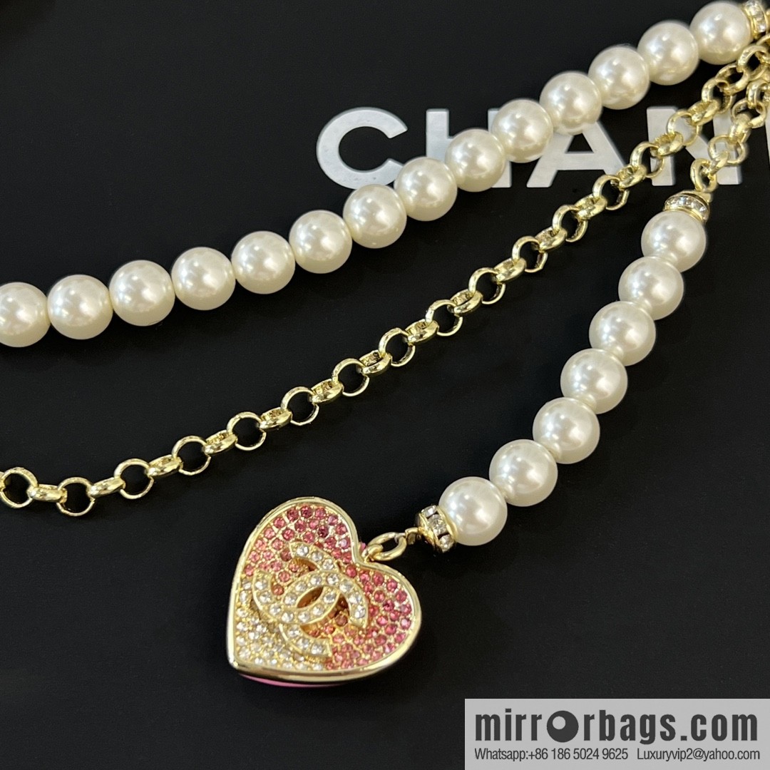 New ☑️ CHANEL CHANEL double c peach heart pearl belt belt chain