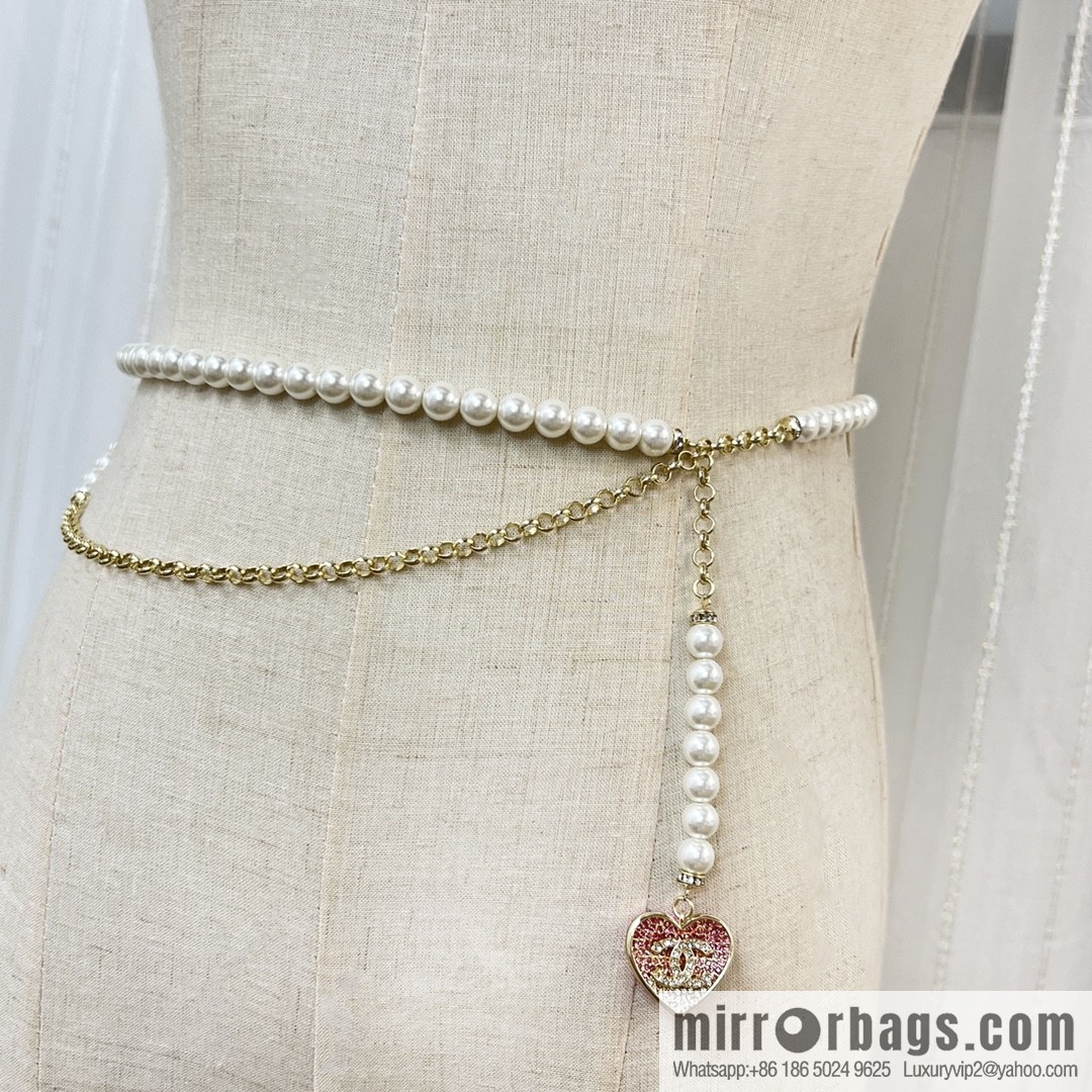 New ☑️ CHANEL CHANEL double c peach heart pearl belt belt chain