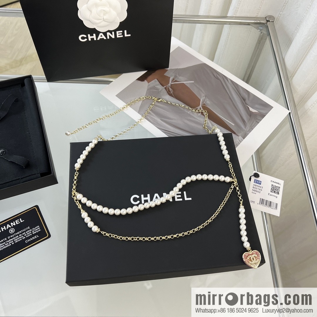 New ☑️ CHANEL CHANEL double c peach heart pearl belt belt chain