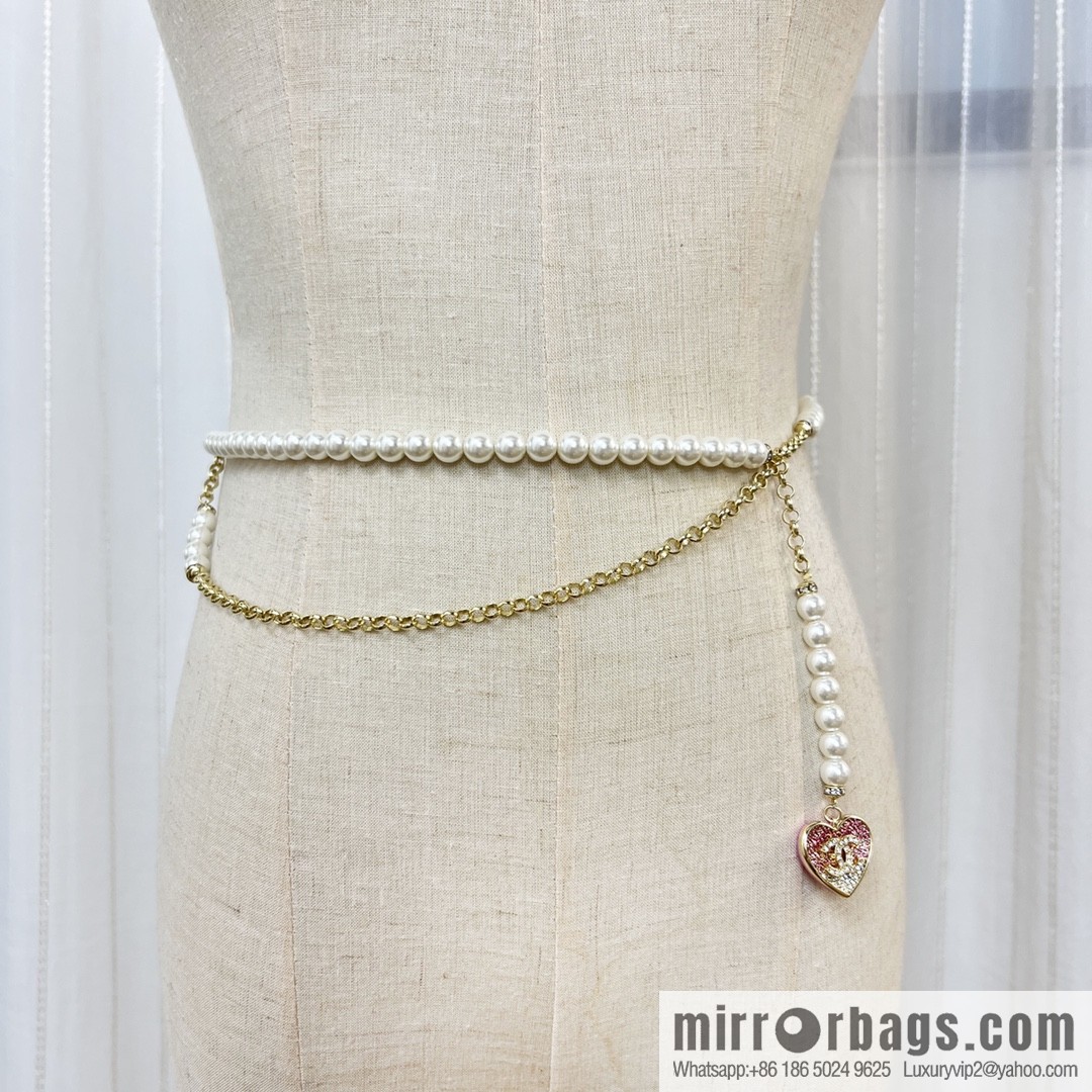 New ☑️ CHANEL CHANEL double c peach heart pearl belt belt chain