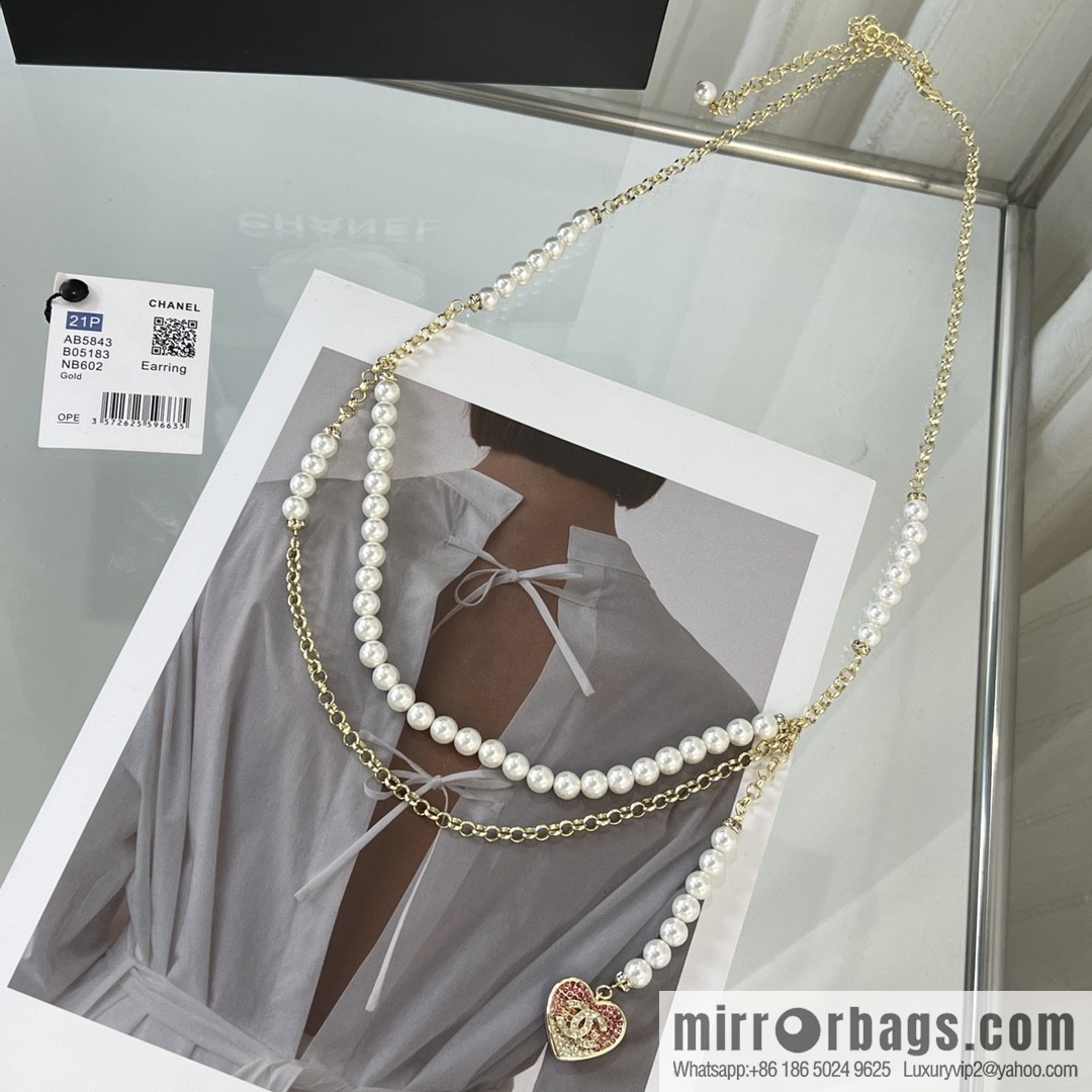 New ☑️ CHANEL CHANEL double c peach heart pearl belt belt chain