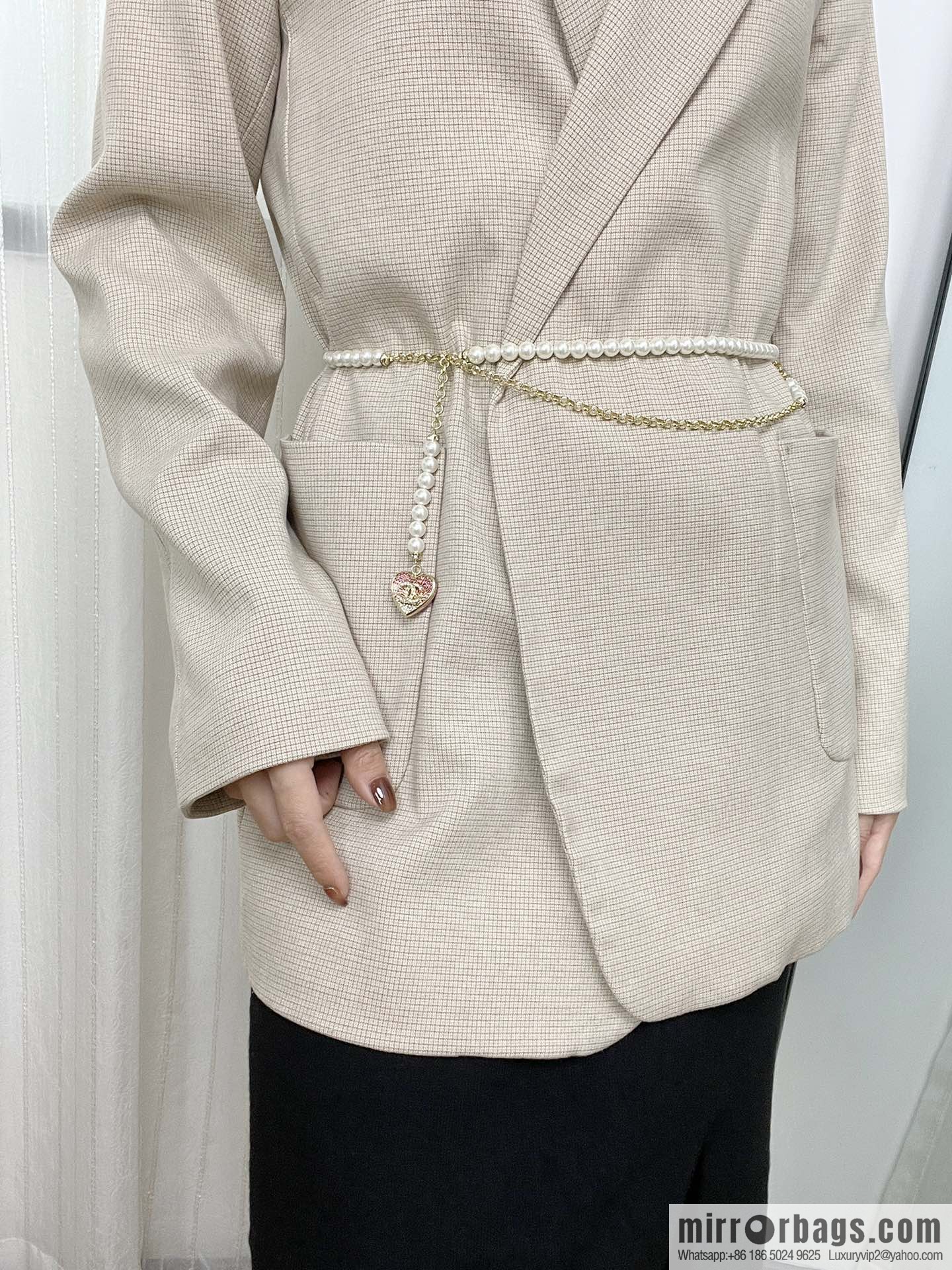 New ☑️ CHANEL CHANEL double c peach heart pearl belt belt chain