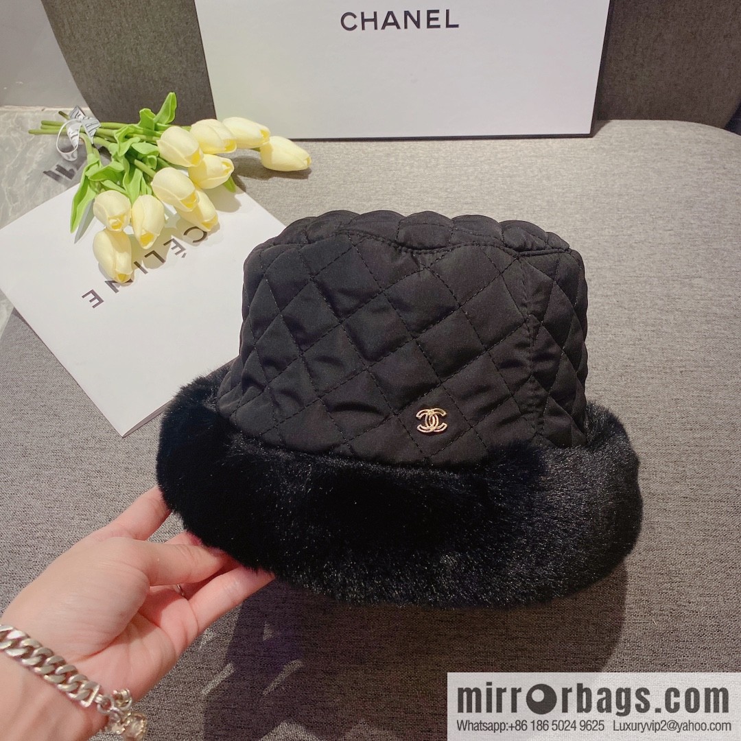 Chanel 2022 autumn and winter new rabbit fur rhombus bucket hat