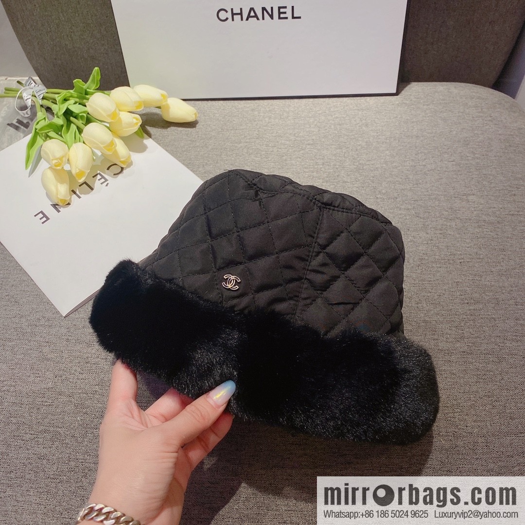 Chanel 2022 autumn and winter new rabbit fur rhombus bucket hat