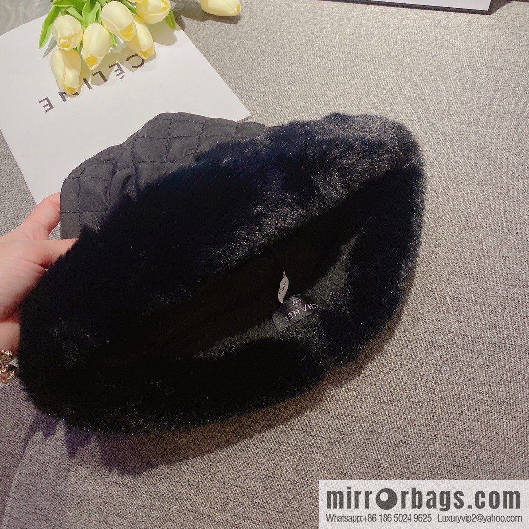 Chanel 2022 autumn and winter new rabbit fur rhombus bucket hat