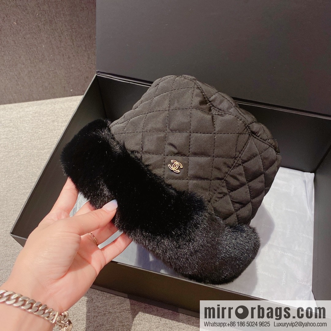 Chanel 2022 autumn and winter new rabbit fur rhombus bucket hat