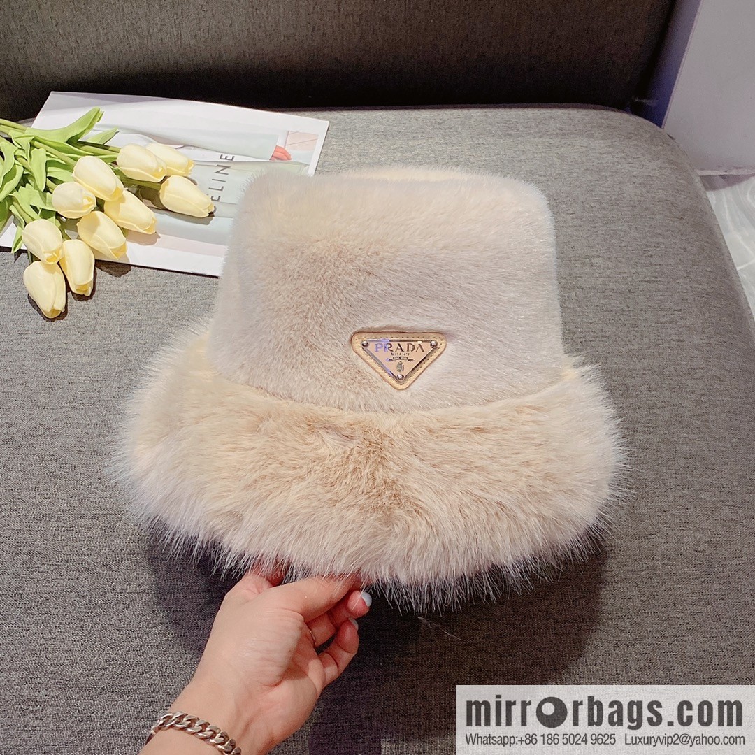 Prada 2022 autumn and winter new mink velvet thickened warm bucket hat