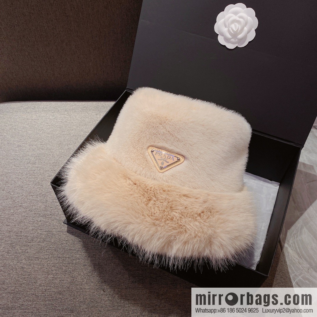 Prada 2022 autumn and winter new mink velvet thickened warm bucket hat