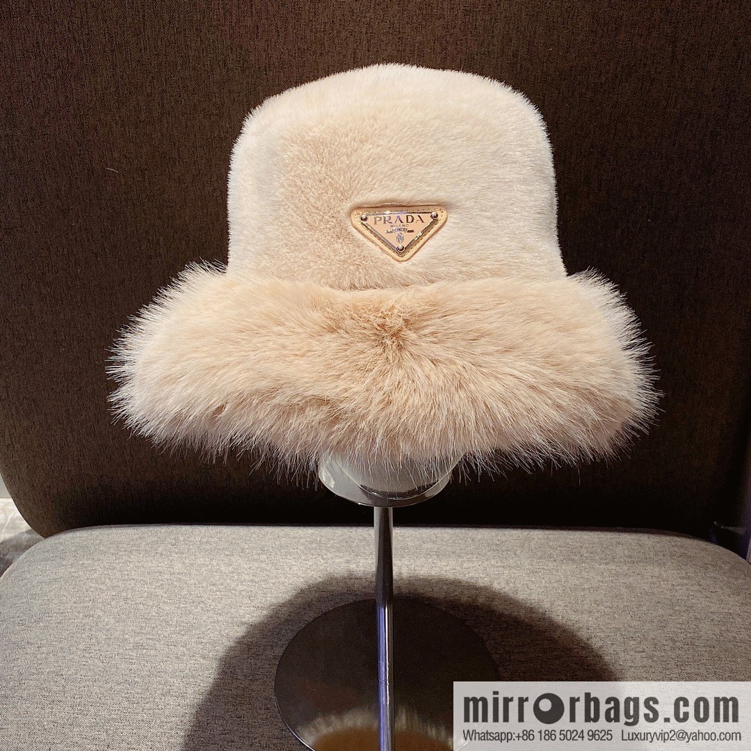 Prada 2022 autumn and winter new mink velvet thickened warm bucket hat