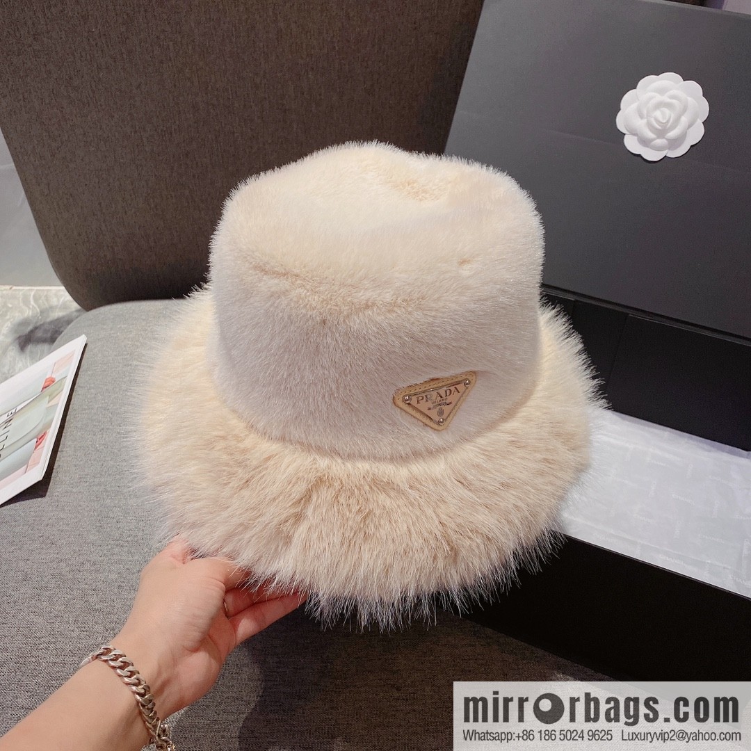 Prada 2022 autumn and winter new mink velvet thickened warm bucket hat