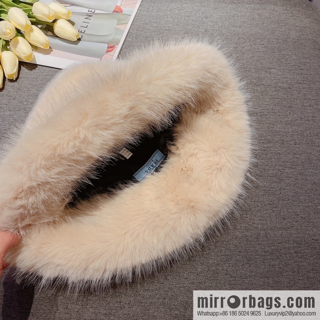 Prada 2022 autumn and winter new mink velvet thickened warm bucket hat